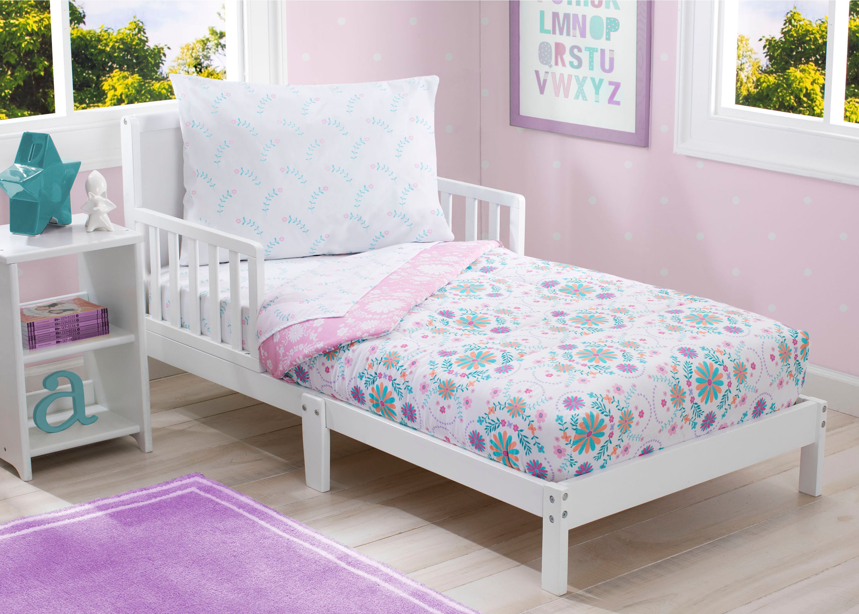 4-Piece Toddler Bedding Set for Girls - Soft Crib Bedding with Fitted Sheet, Blanket & Pillowcase - Perfect for Nursery, Daycare or Gift