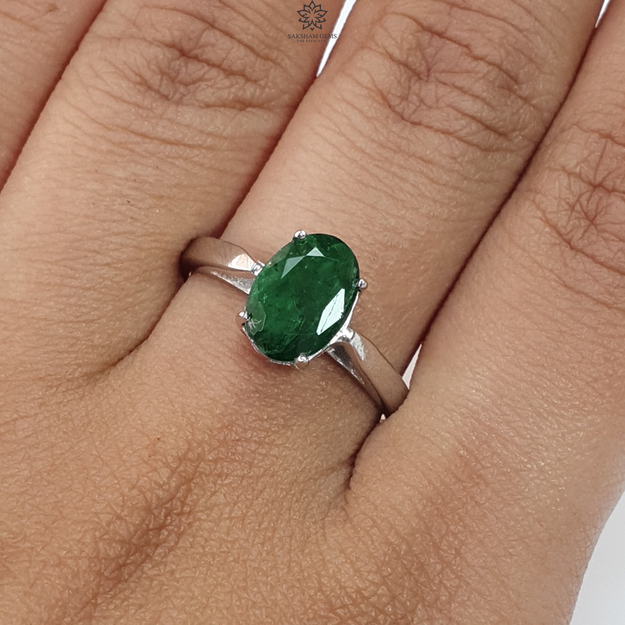 Natural Untreated Emerald Oval Faceted Cut 925 Sterling Silver Ring – 2.57gms Prong Set Jewelry for Women, Size 7.5 US | Elegant Gift for Anniversary, Birthday & Special Occasions