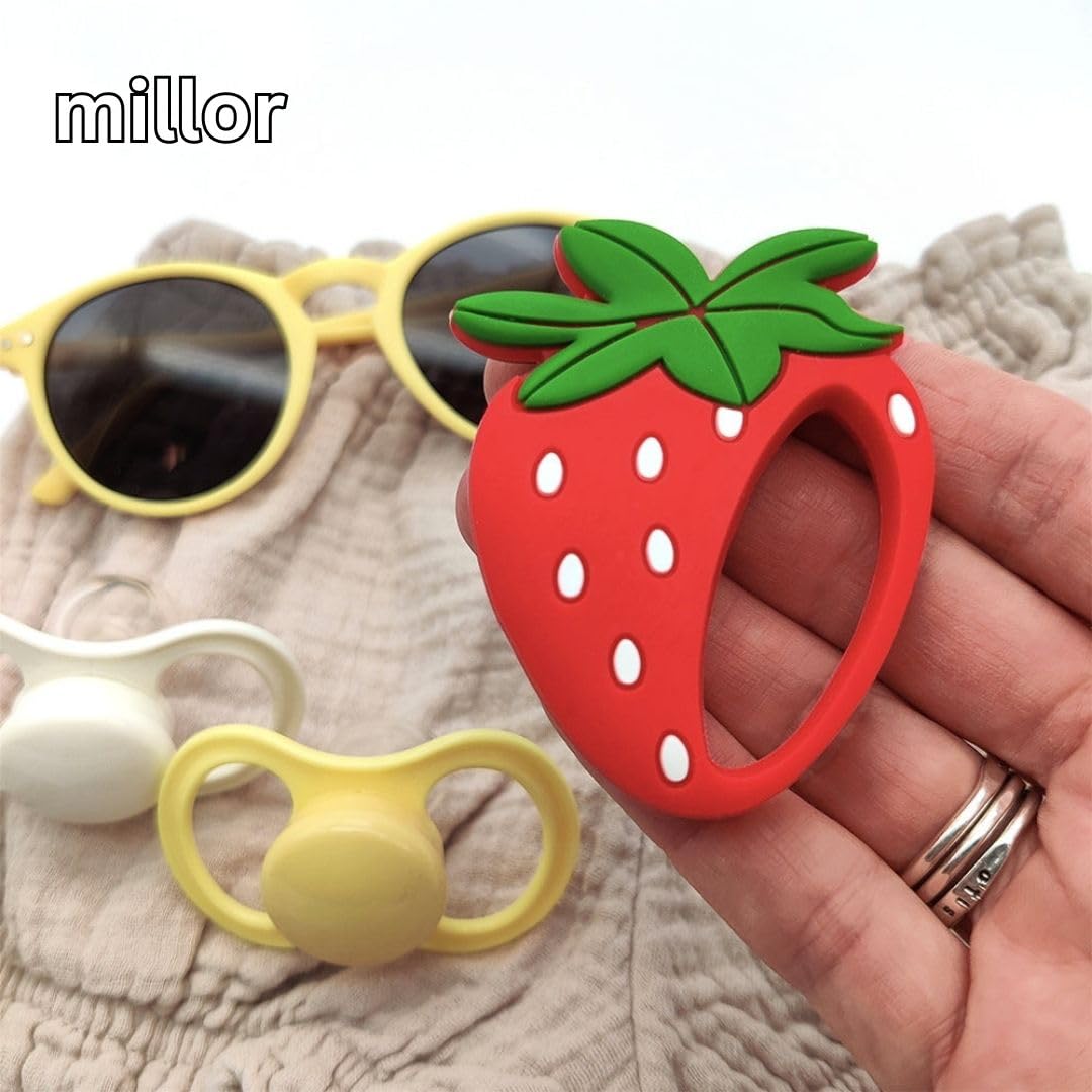 MILLOR Soft Silicone Baby Teether Toy - Safe Chewable Teething Relief for Sore Gums, BPA-Free Infant Teether for Newborns & Toddlers (Strawberry) - Perfect for Home, Travel & Daycare Use
