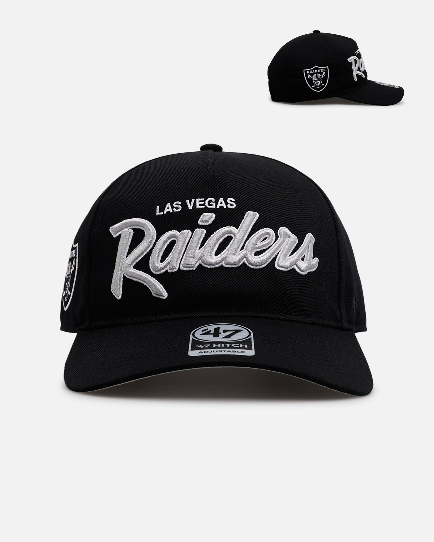 47 Brand Las Vegas Raiders 'Black Dome Script' Snapback Hat - Adjustable 47 Hitch Fit, Black - Perfect for NFL Games, Tailgating & Casual Wear