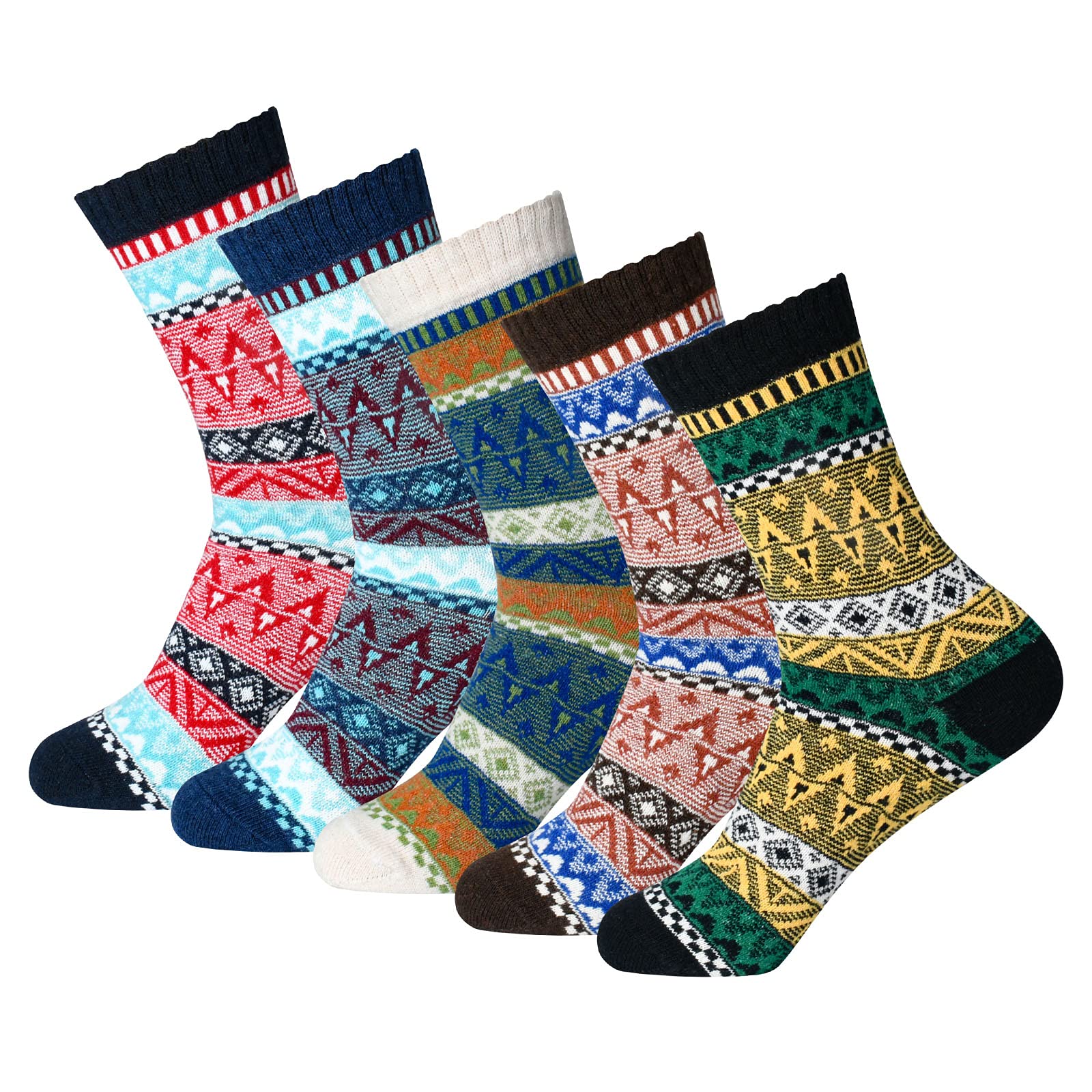 Women's Winter Socks 5-Pack - Soft Cotton Thick Knit Vintage Crew Socks for Warmth & Comfort - Perfect for Cold Weather, Indoor Lounging & Outdoor Activities