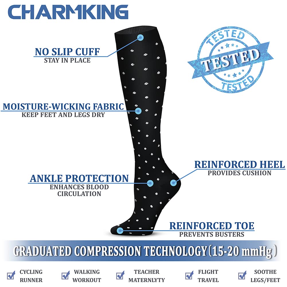 CHARMKING 15-20 mmHg Compression Socks for Women & Men - 8 Pairs Circulation Support Socks for Running, Hiking, Travel & Nurses - Best Athletic Performance & Recovery Socks