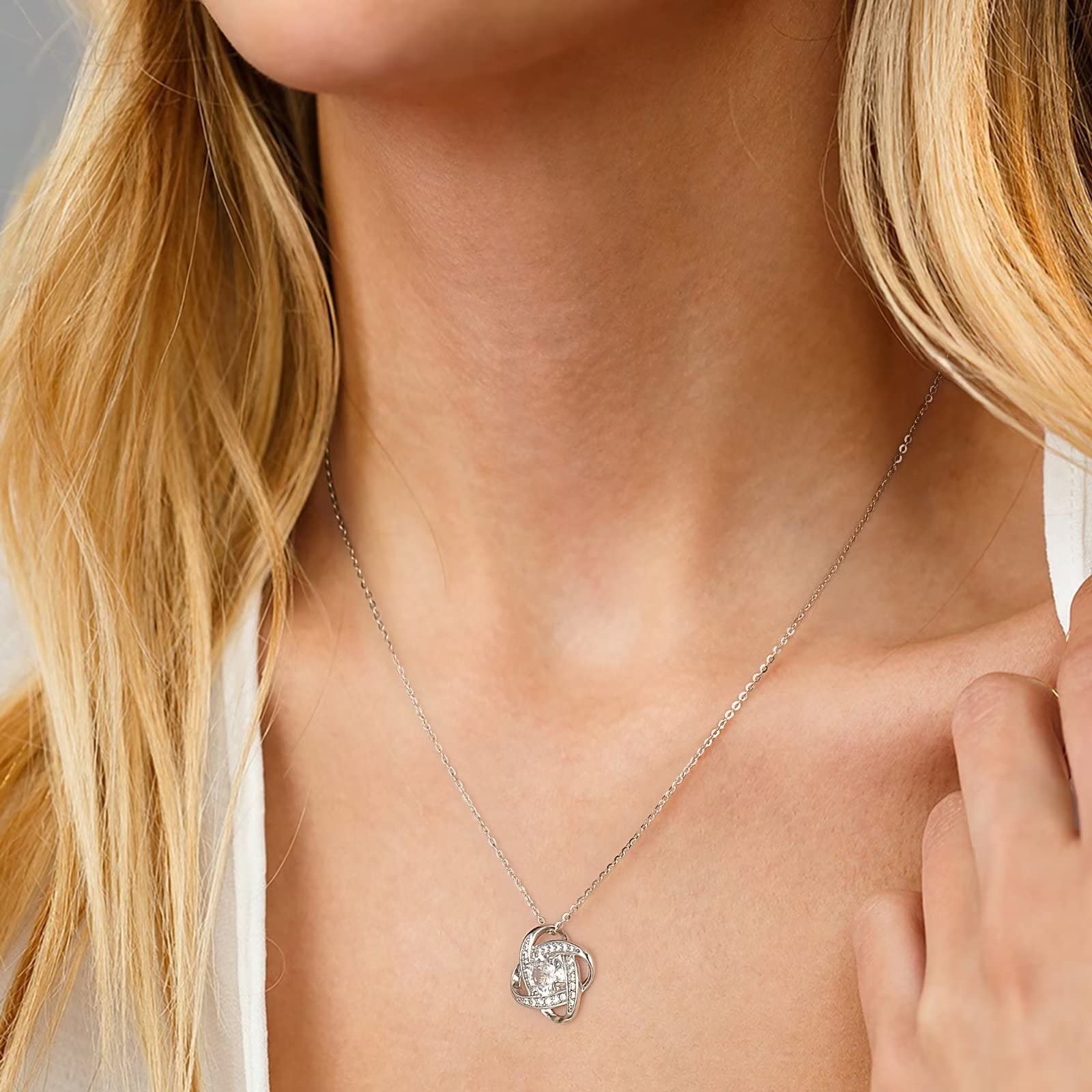 14K White Gold Plated Dainty Love Knot Necklace - Elegant Jewelry Gift for Women, Mom, Grandma, Sister, Aunt | Perfect for Birthday, Anniversary, Mother's Day & Special Occasions | Timeless Necklace for Everyday Wear & Romantic Dates