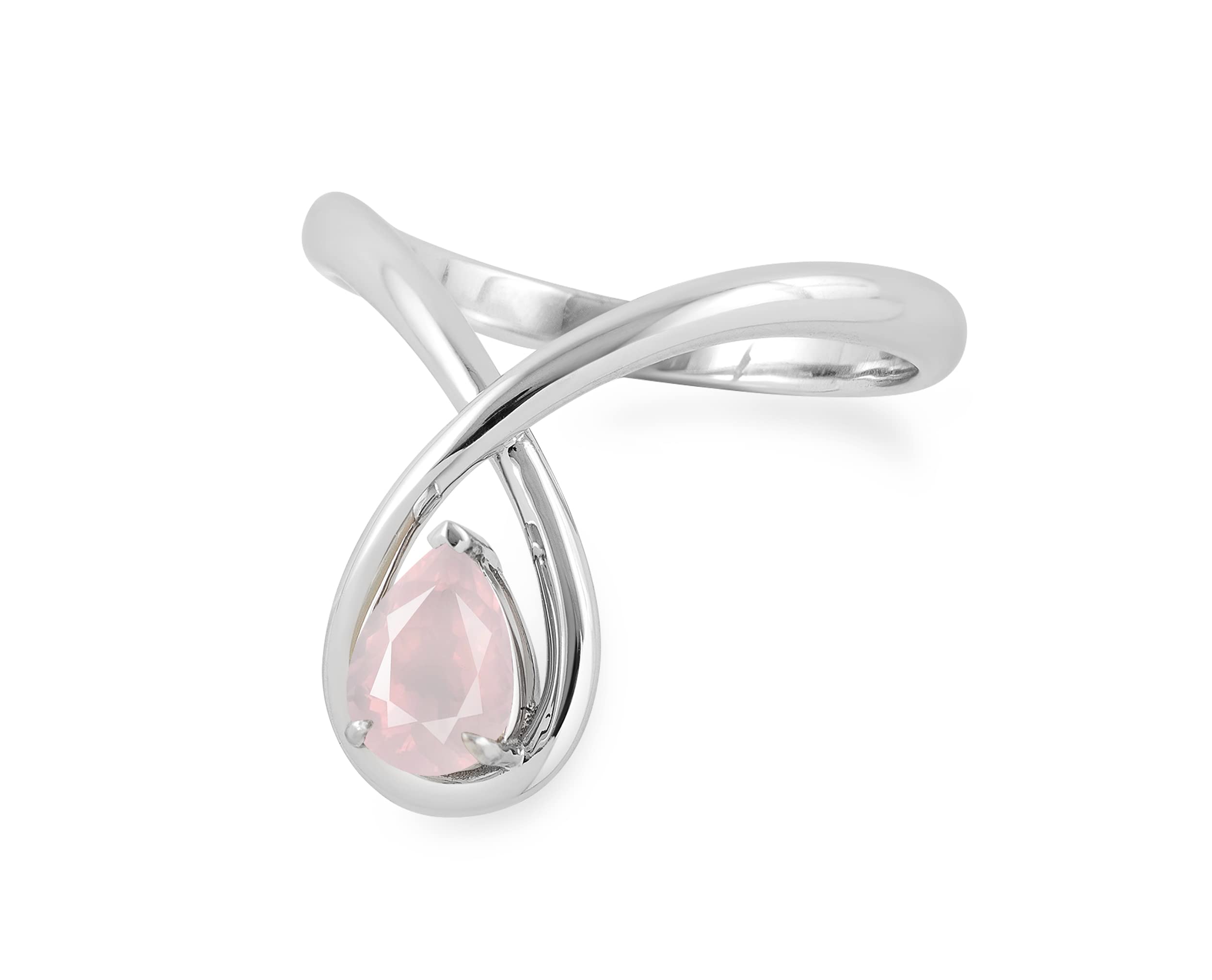 Rose Quartz Solitaire Engagement Ring - Minimalist Teardrop Wedding Band - October Birthstone Jewelry in White Gold - Perfect for Proposals, Bridal Gifts & Anniversary Celebrations