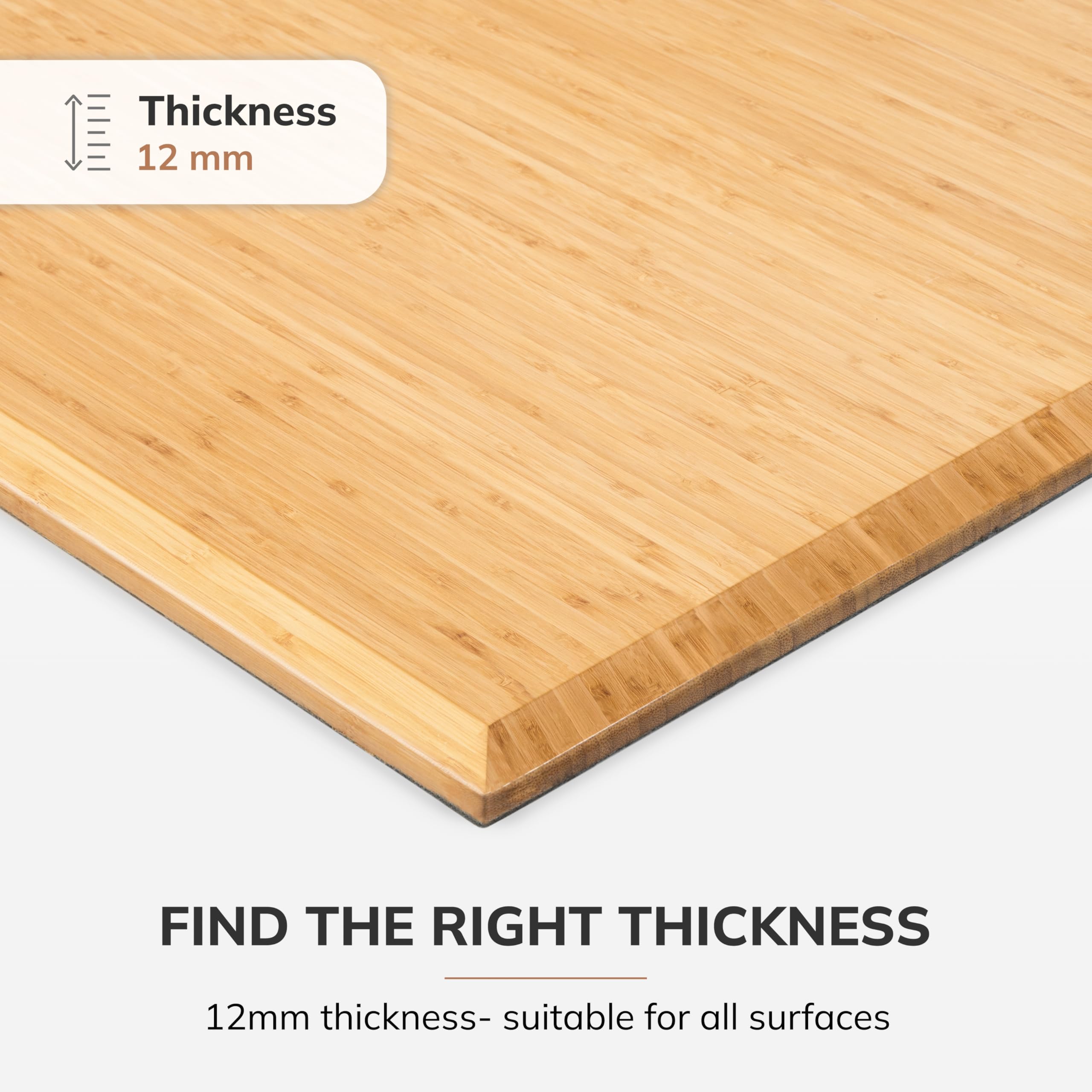 Premium Bamboo Chair Mat for Hardwood Floors - 12mm Thick, Anti-Slip & Heavy Duty - Office & Home Floor Protector for Desks, Workstations & Gaming Setups