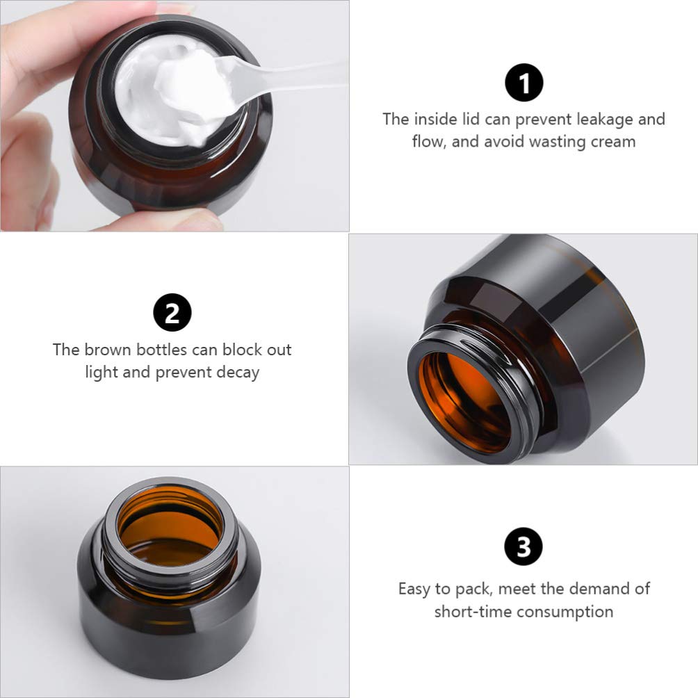 5-Pack Cabilock Brown Glass Cream Jars - 1oz Empty Cosmetic Containers for Travel, Makeup, Eye Cream & Skincare (Light-Proof, Leak-Proof) - Perfect for DIY Beauty Products, Toiletries & On-The-Go Use