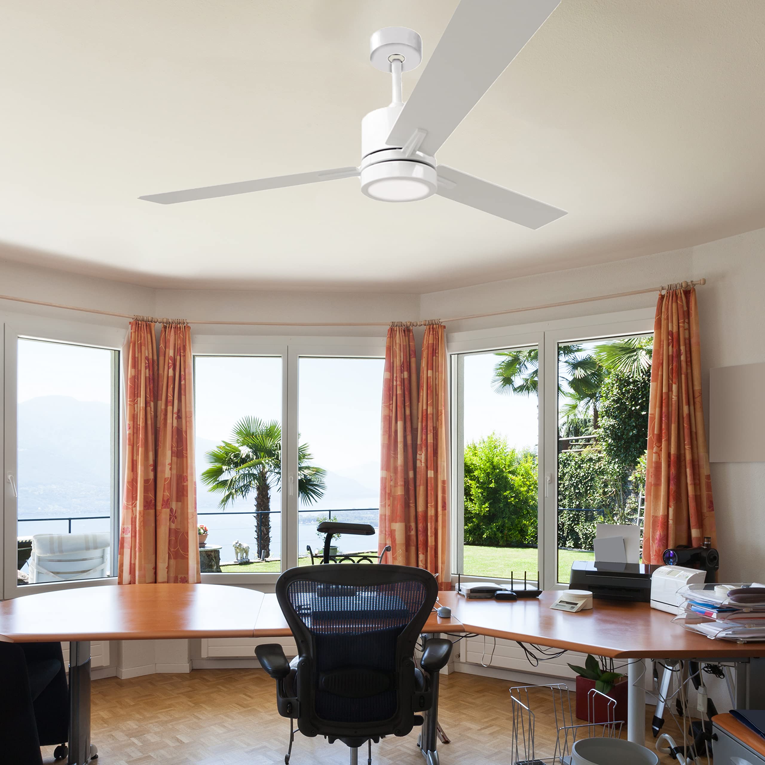 52 Inch White Ceiling Fan with LED Light - 3000K Warm White, 3 Blades, Quiet DC Motor - Perfect for Bedroom, Kids Room, Living Room & Home Office (Modern Indoor Cooling Solution)