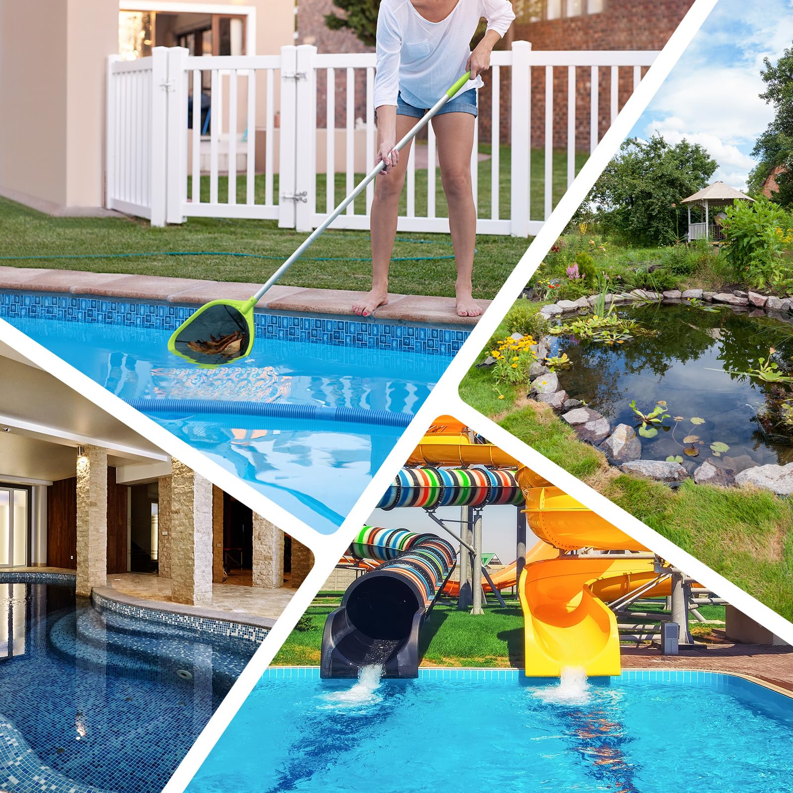 Swimming Pool Skimmer Net 57 Inches - 4-Section Telescopic Aluminum Pole Leaf Rake Net for Fast Cleaning Ponds, Hot Tubs, Spas - Ideal for Backyard, Inground & Above Ground Pools