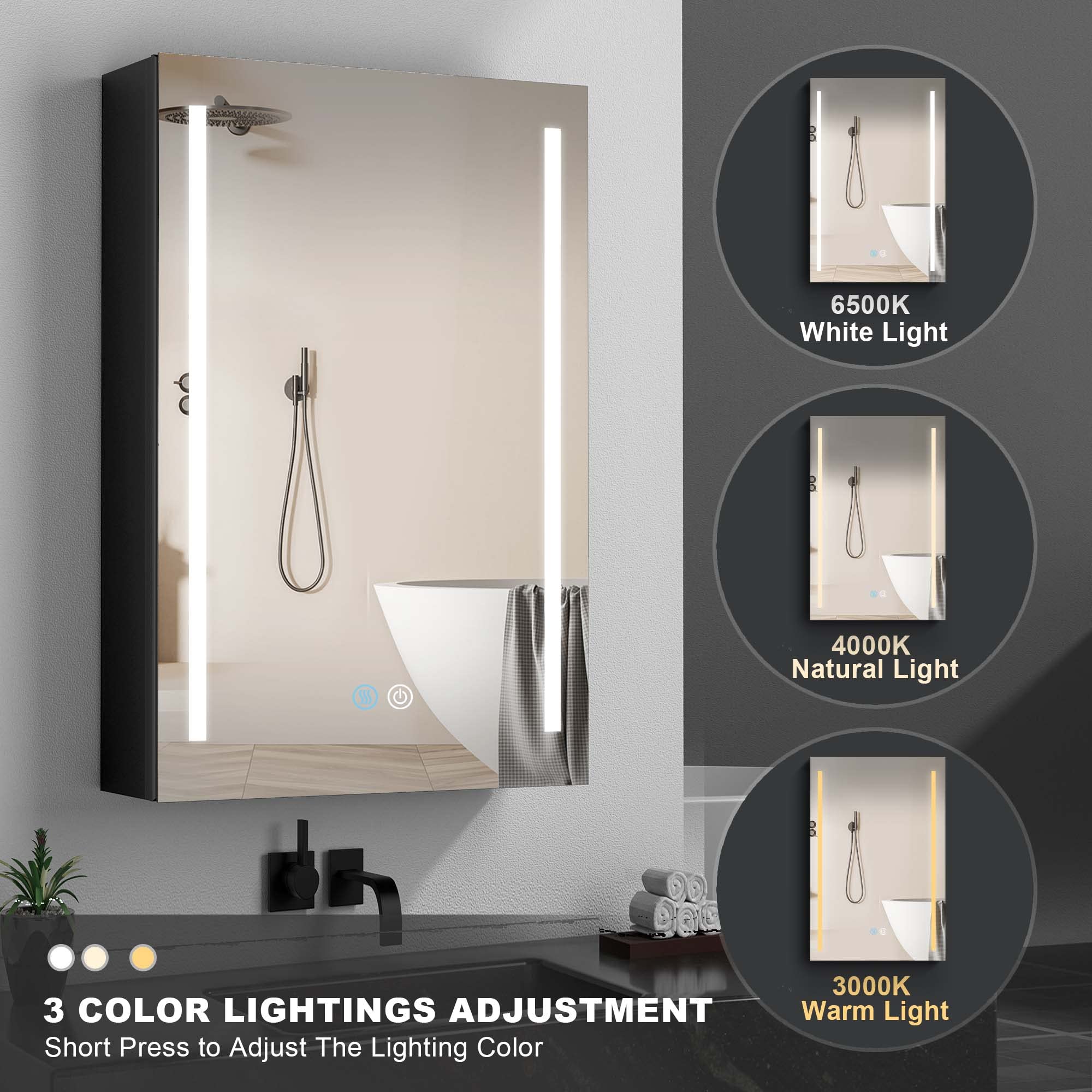 Ogonbrick 30x20 Inch LED Medicine Cabinet with Mirror - Aluminum Bathroom Storage with Defogger, 3 Color Lighting Modes & Dimmable Brightness, Adjustable Glass Shelves - Perfect for Modern Bathrooms, Vanities, and Spa-Like Spaces