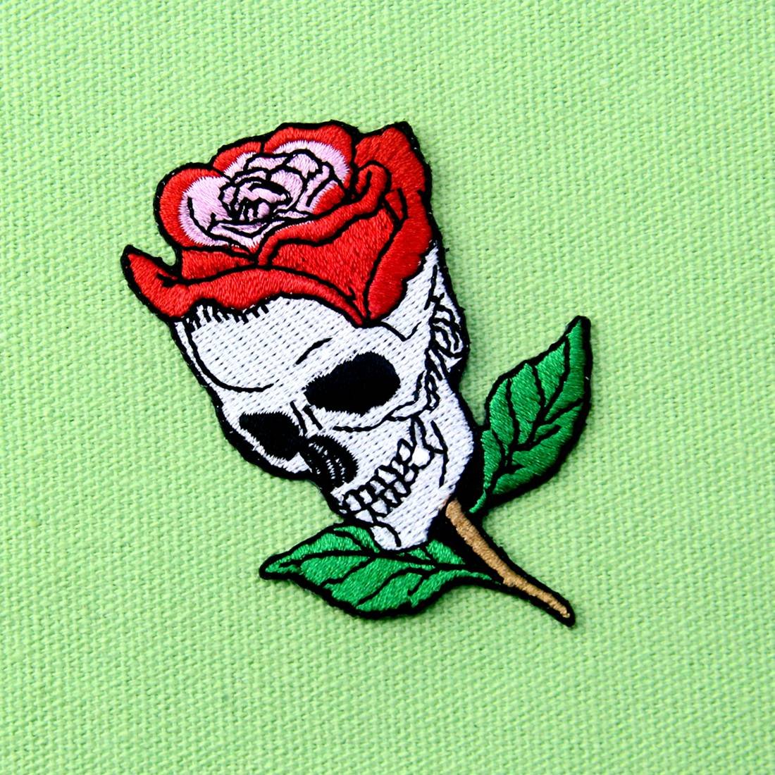 Skull Rose Applique Embroidered Iron On Patch for Jackets, Hats & DIY Crafts - Gothic Fashion Accessories for Bikers & Punk Style