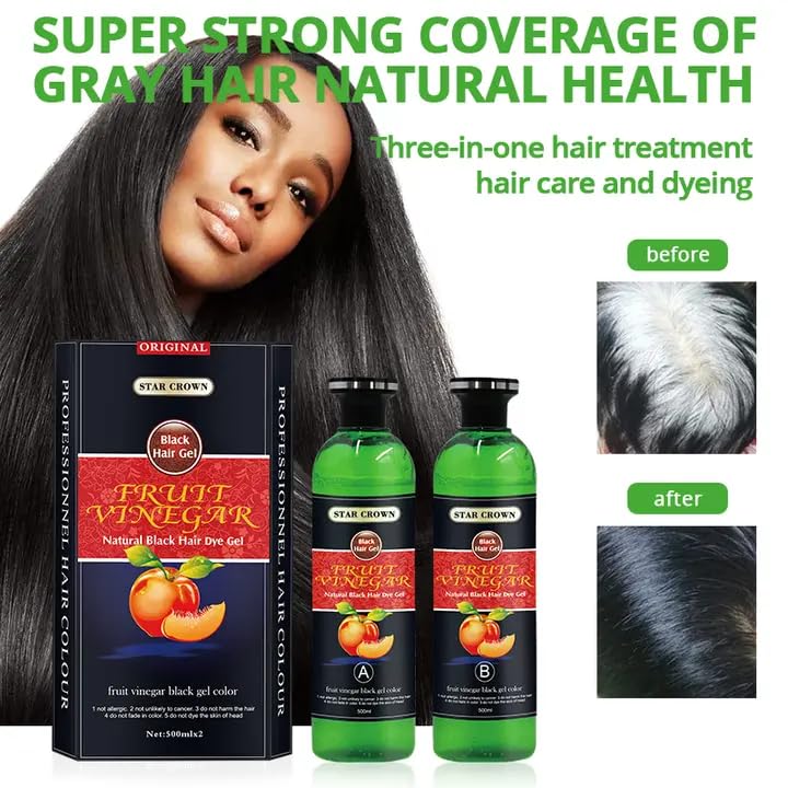 Organic AFFLANO Fruit Vinegar Gel Hair Color - Natural Black Hair Dye (500ml x 2) for Women & Men | Vegan, Ammonia-Free, Long-Lasting Color | Perfect for Home Use & Salon Styling