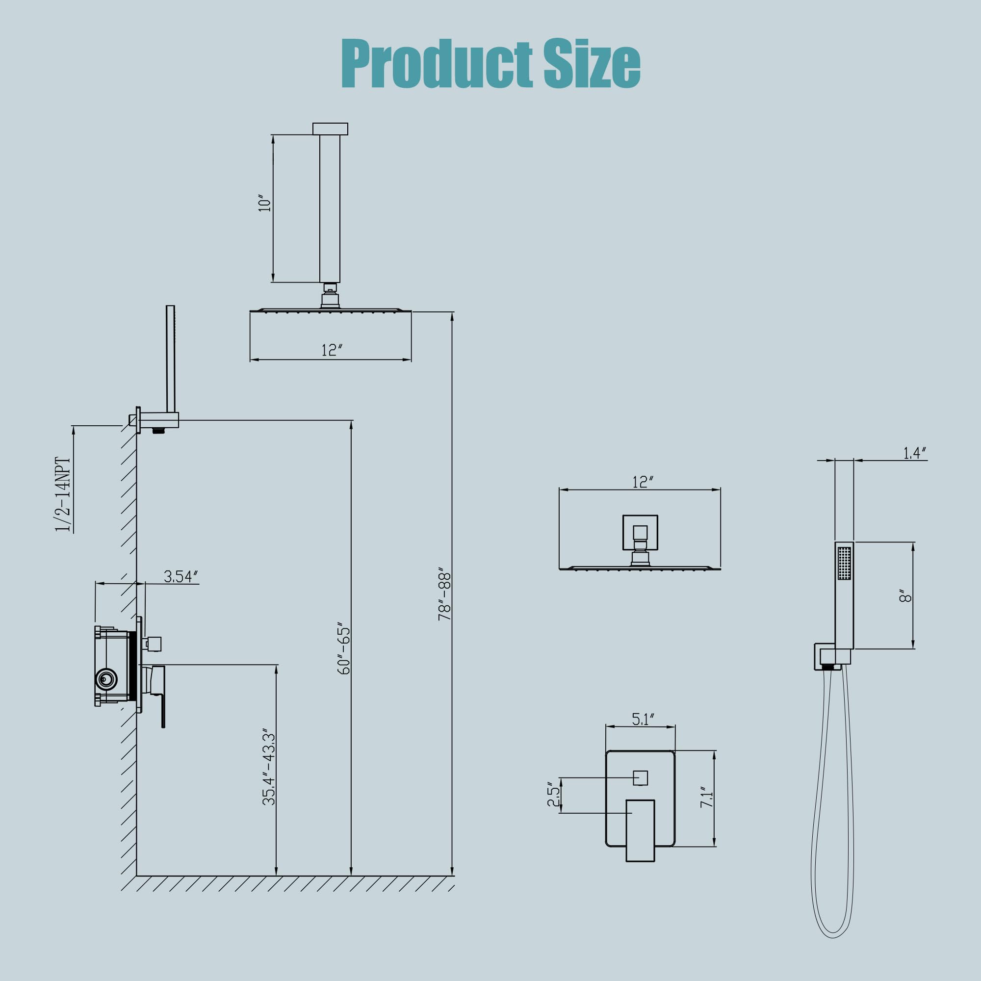 ESNBIA 12 Inch Rain Shower System - Matte Black Dual Shower Head Combo with Handheld, High Pressure Ceiling Mounted Bathroom Faucet Set (Includes Valve & Trim) - Perfect for Luxurious Spa-Like Showers and Modern Bathroom Upgrades