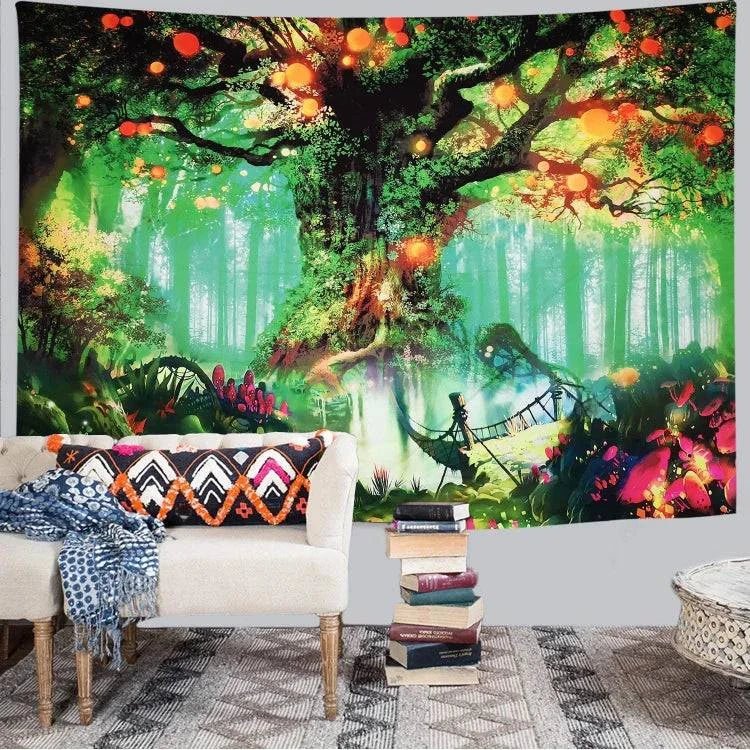 Juicy Tree Official Glow in the Dark UV Tapestry Wall Art - Psychedelic Room Decor for Bedroom, Dorm & Party Lighting