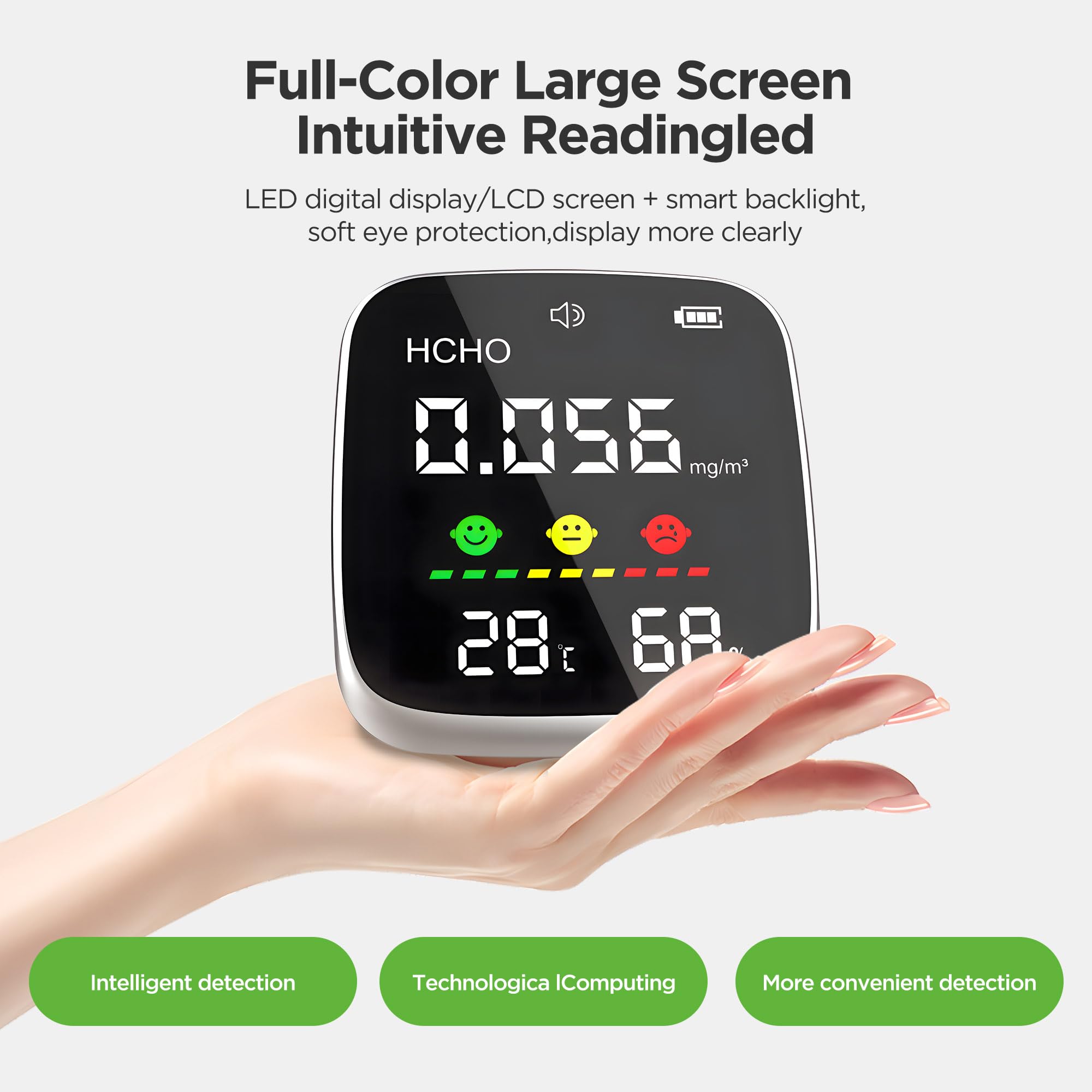 4-in-1 Professional Indoor Air Quality Monitor - Portable HCHO, Temperature & Humidity Tester for Home, Office & Confined Spaces | White Air Quality Detector for Health & Safety Monitoring