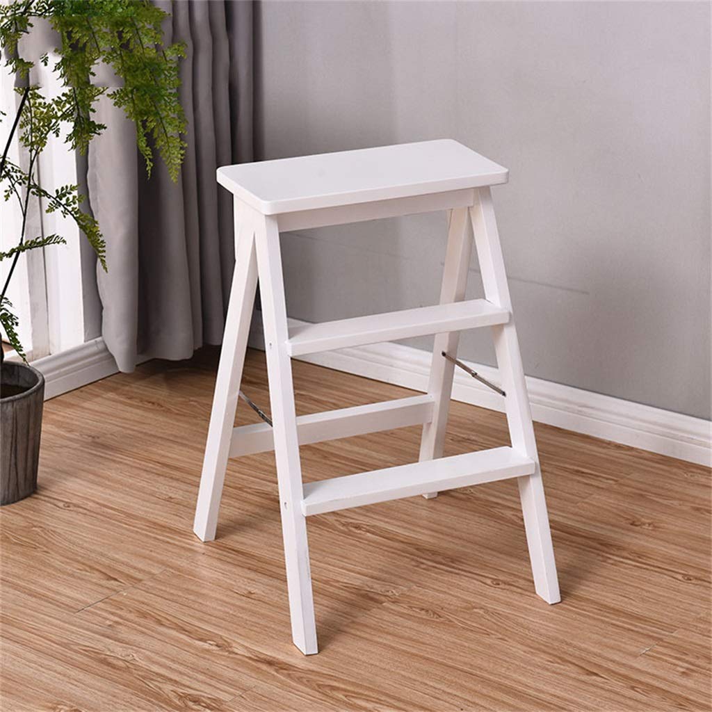 Portable Folding Stool, Small Wooden Step Stool with 150kg Max Load - Creative Multi-Purpose Kitchen Step Ladder for Home, Office & Outdoor Use - White