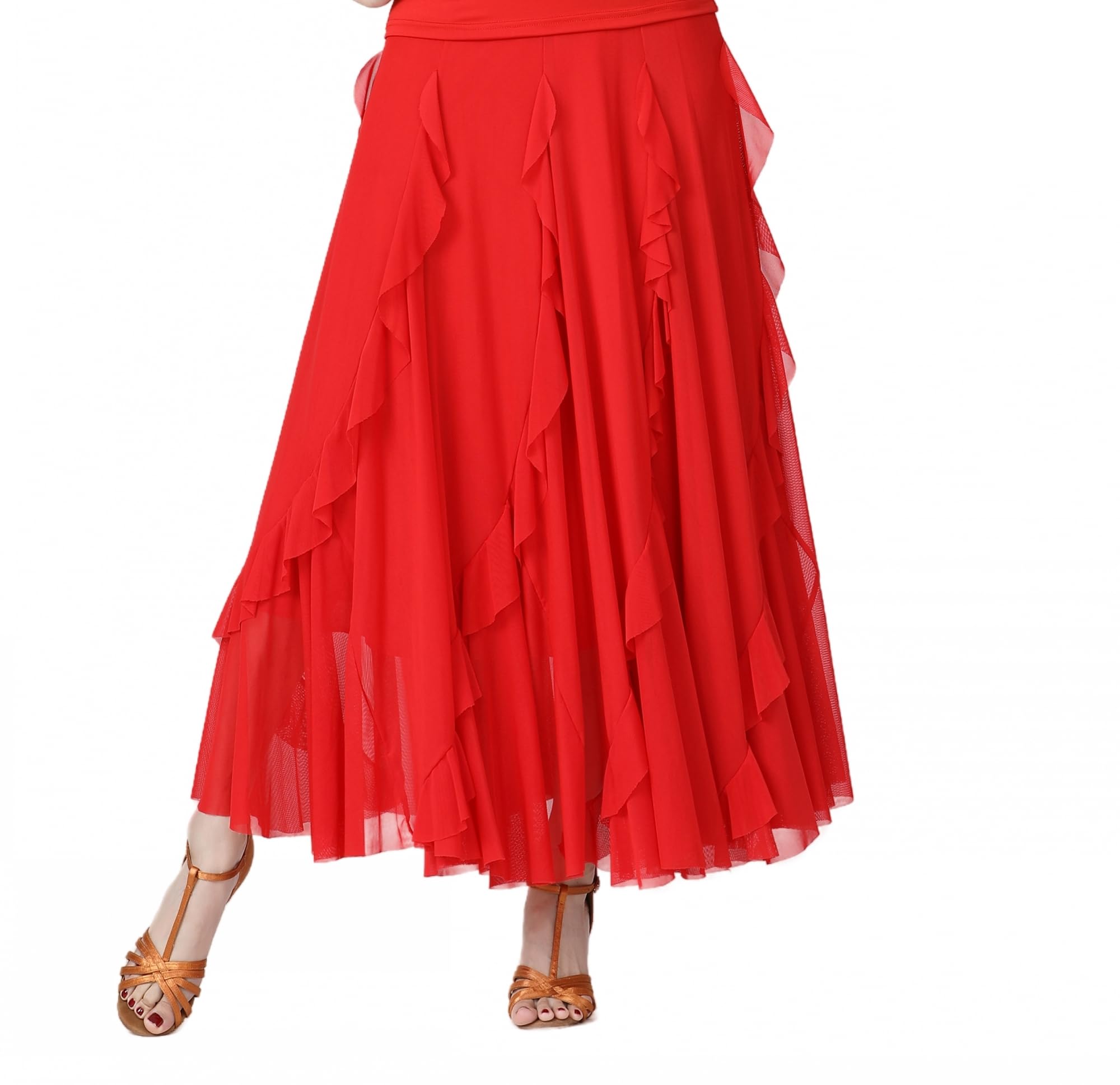 CISMARK Mesh Elegant Ballroom Latin Dance Party Long Swing Belly Dance Skirt for Women - Perfect for Performances, Social Events, and Dance Classes