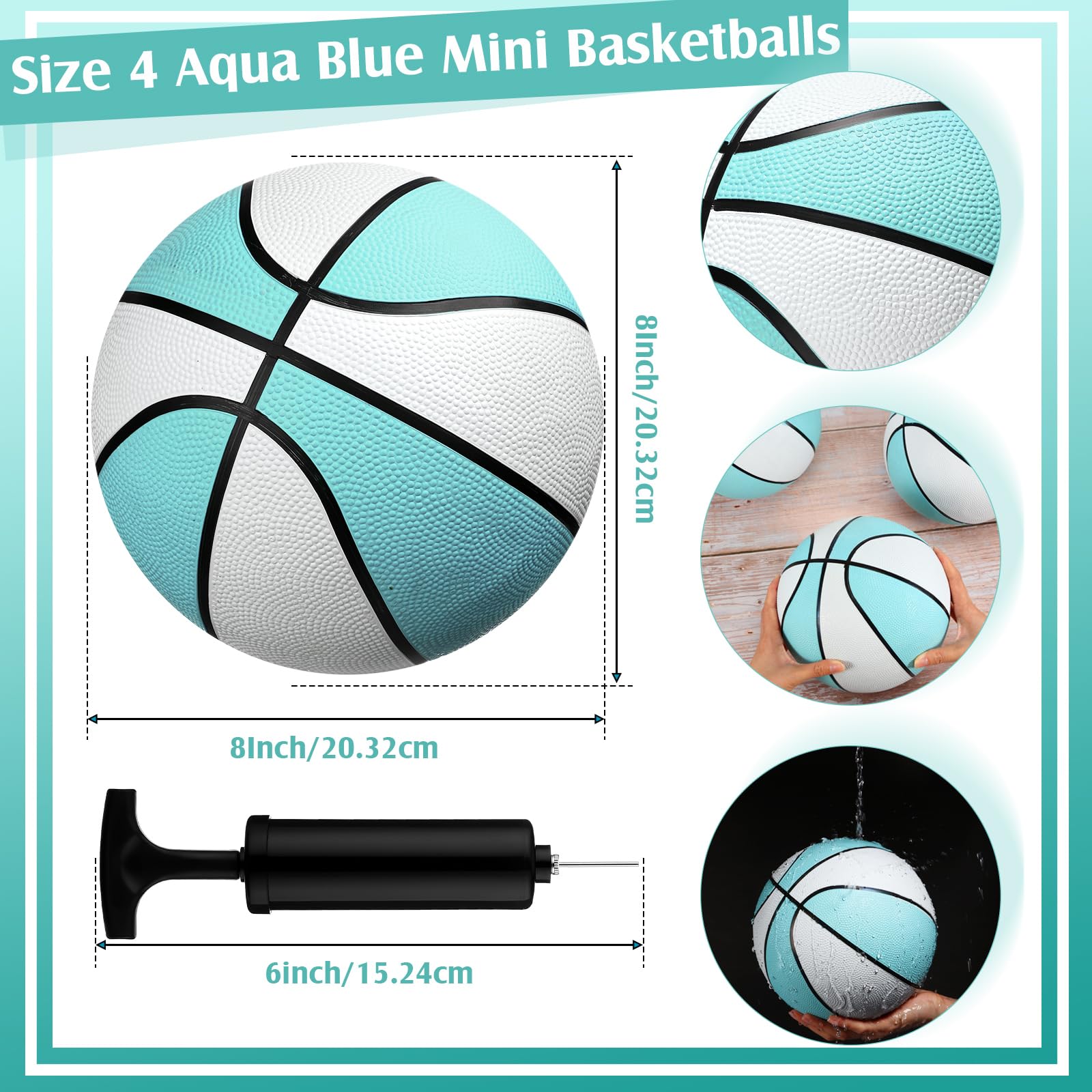 Honoson 6 Pack Waterproof Pool Basketball Set - 8 Inch Rubber Floating Basketball for Swimming Pools, Lakes, Beach Parties & Summer Games (Water Blue) - Perfect for Kids, Adults, Family Fun & Outdoor Water Activities