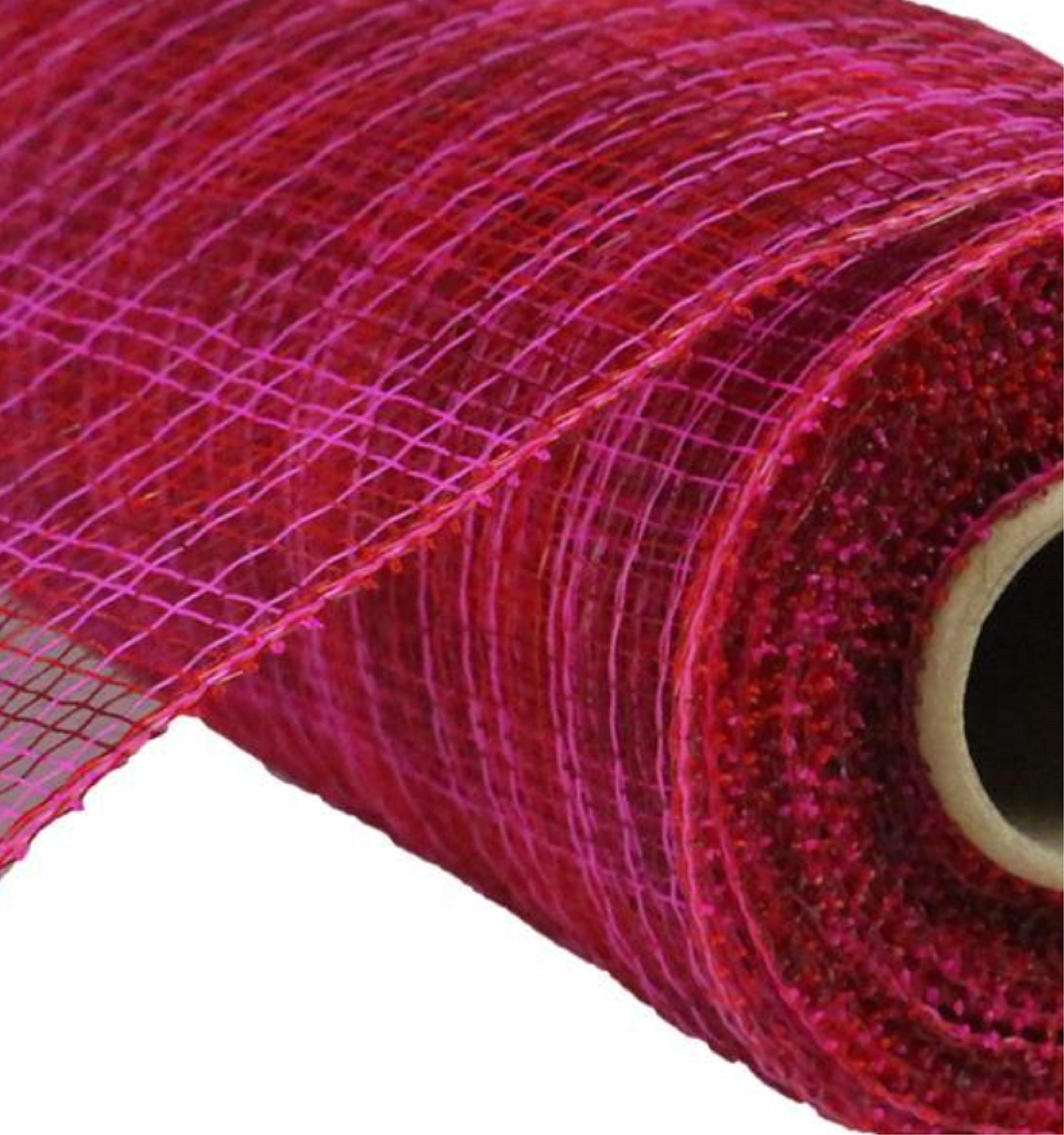10 Inch x 30 Feet Multi Stripe Deco Poly Mesh Ribbon - Hot Pink, Red, Burgundy for Gift Wrapping, Party Decorations & Christmas Tree Trimming