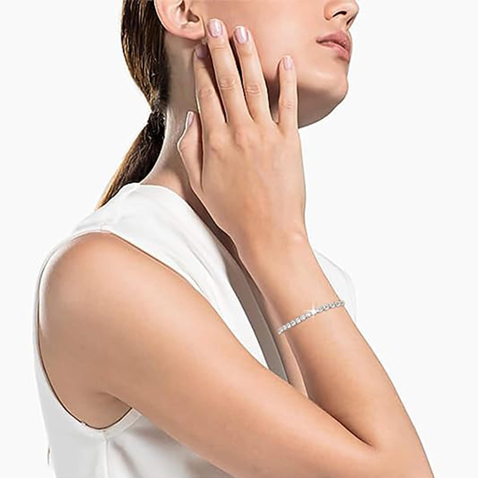 Elegant Silver Tennis Bracelet for Women - White Gold Plated Diamond Adjustable Slider Bracelet | Classic Fashion Jewelry | Perfect Wedding Gift & Anniversary Present | Ideal for Formal Events, Date Nights & Special Occasions