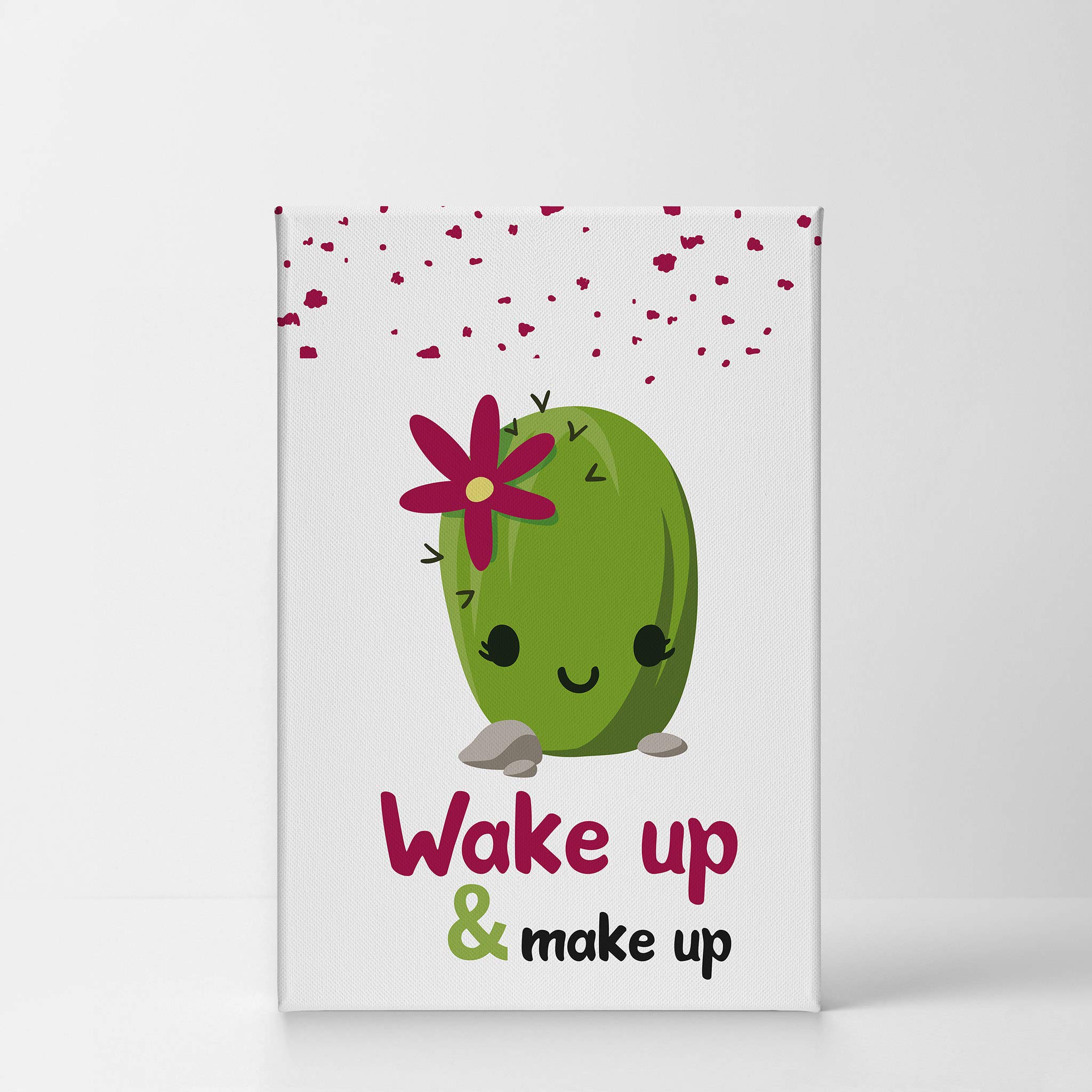 Funny Wake Up & Make Up Quote Canvas Print - Bathroom Wall Decor, Home Decoration, Ready to Hang (22x15 inches) | Perfect for Powder Rooms, Guest Bathrooms & Vanity Areas | Made in USA