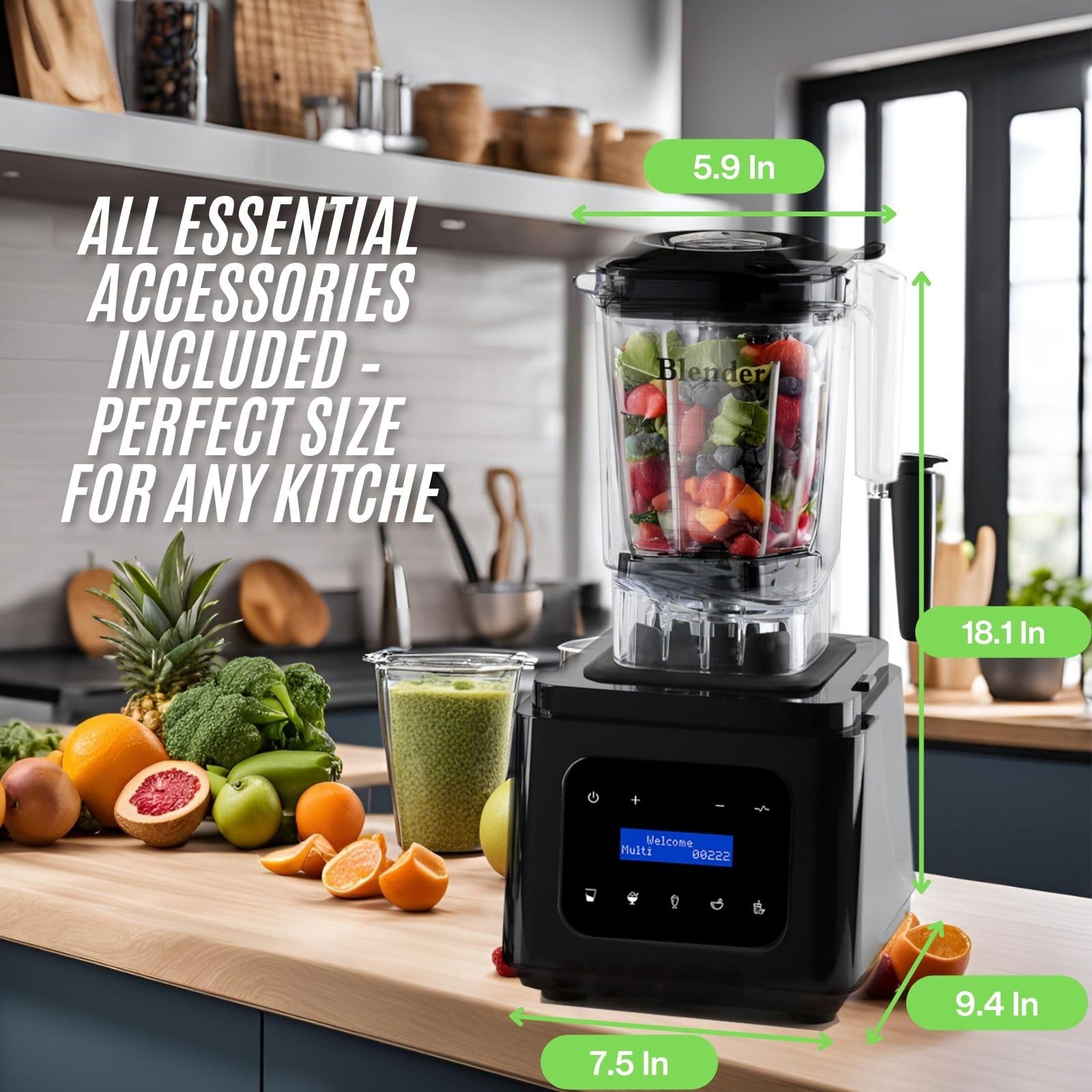 1700W Commercial Blender with 61oz Pitcher - High-Speed, Self-Cleaning & Quiet Performance for Smoothies, Protein Shakes, Soups - Perfect for Restaurants, Juice Bars & Home Kitchens