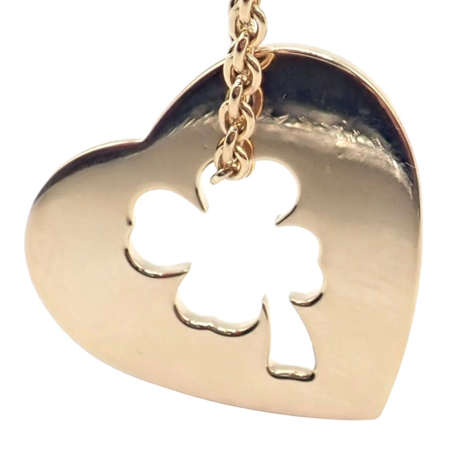 Authentic Chanel 4 Leaf Clover 18k Yellow Gold Heart Pendant Necklace - Elegant Link Chain for Women | Perfect Gift for Birthday, Anniversary & Special Occasions
