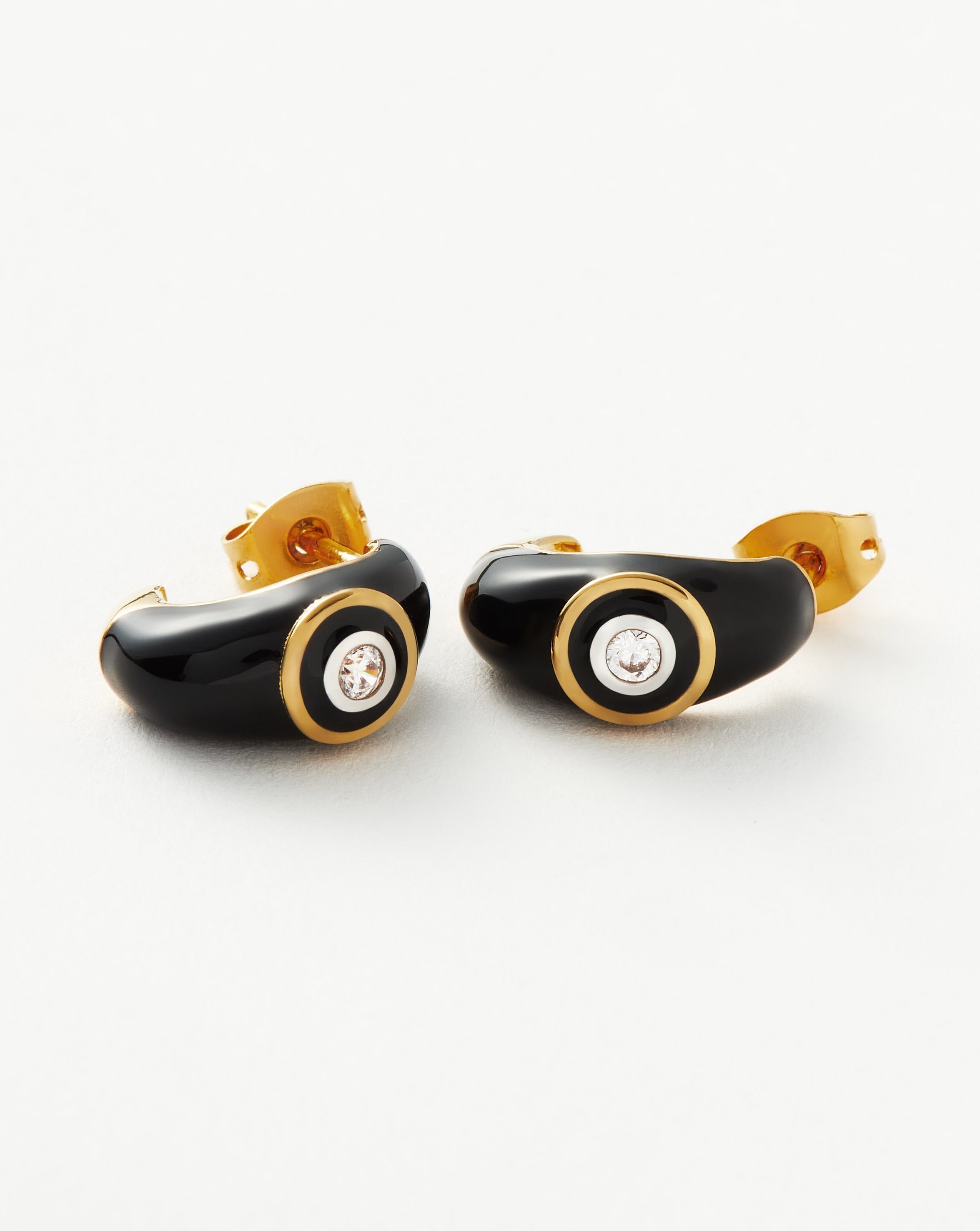 18k Gold Plated Cubic Zirconia Enamel Stone Dome Small Hoop Earrings for Women | Elegant Everyday & Party Jewelry Gift