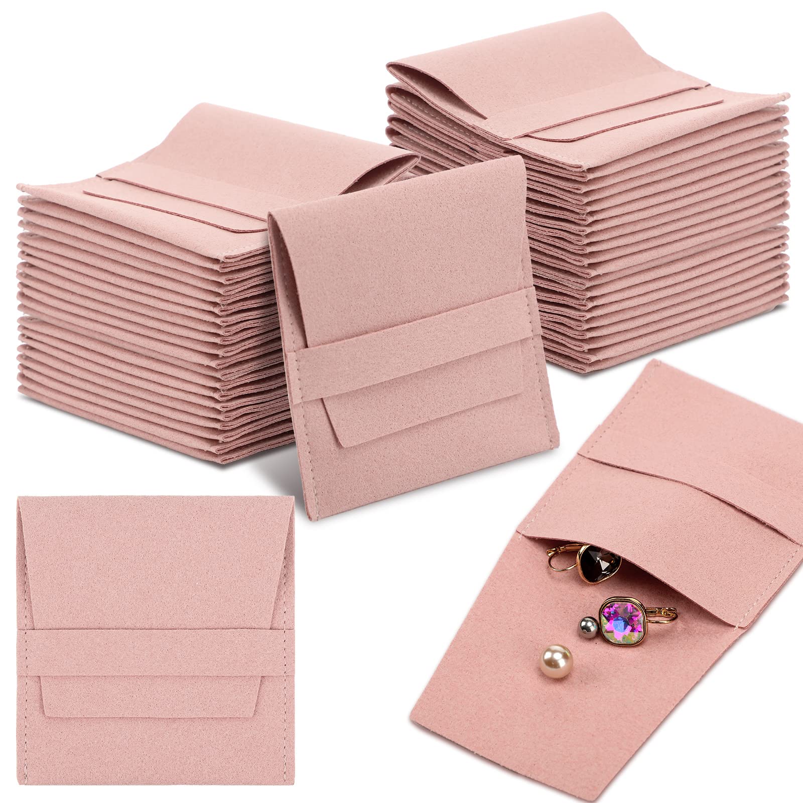 40 Pcs Microfiber Jewelry Pouches with Band - 8x8cm Luxury Small Jewelry Gift Bags for Bracelets, Necklaces, Earrings & Rings | Perfect for Wedding Favors, Birthday Gifts & Retail Packaging