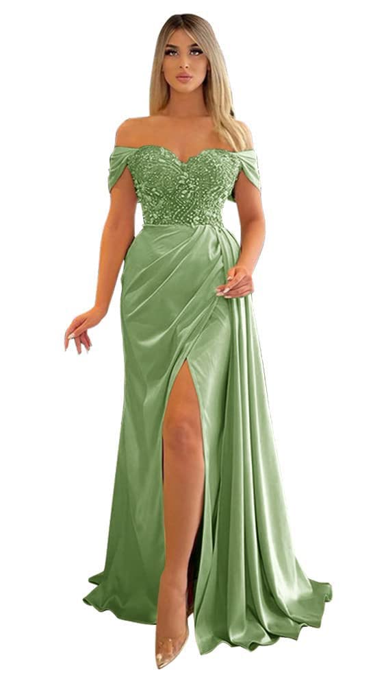 Elegant Mermaid Prom Dresses with Slit & Beaded Details | Off-Shoulder Formal Evening Gowns for Women 2023 | Perfect for Bridesmaids, Homecoming, and Red Carpet Events