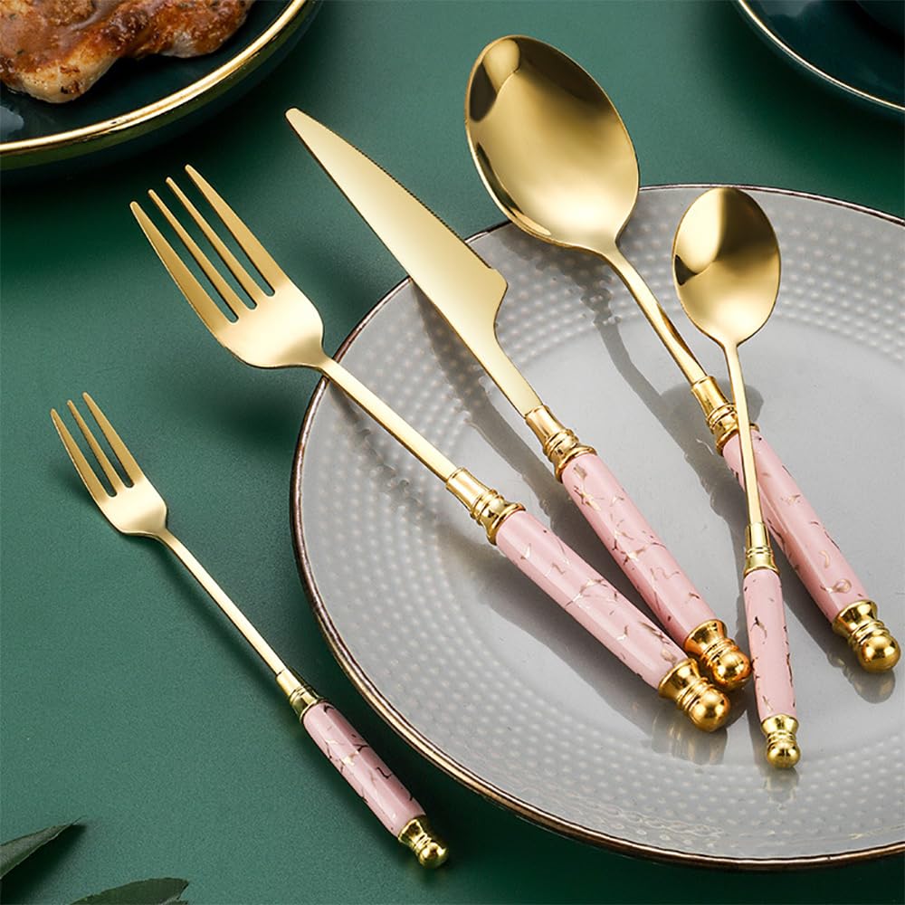 20-Piece Stainless Steel Flatware Set for 4 - Heavy Duty Pink Silverware with Steak Knives, Forks & Spoons - Food Grade Cutlery Set - Perfect for Wedding Gifts & Housewarming - Ideal for Dining, Entertaining & Everyday Use