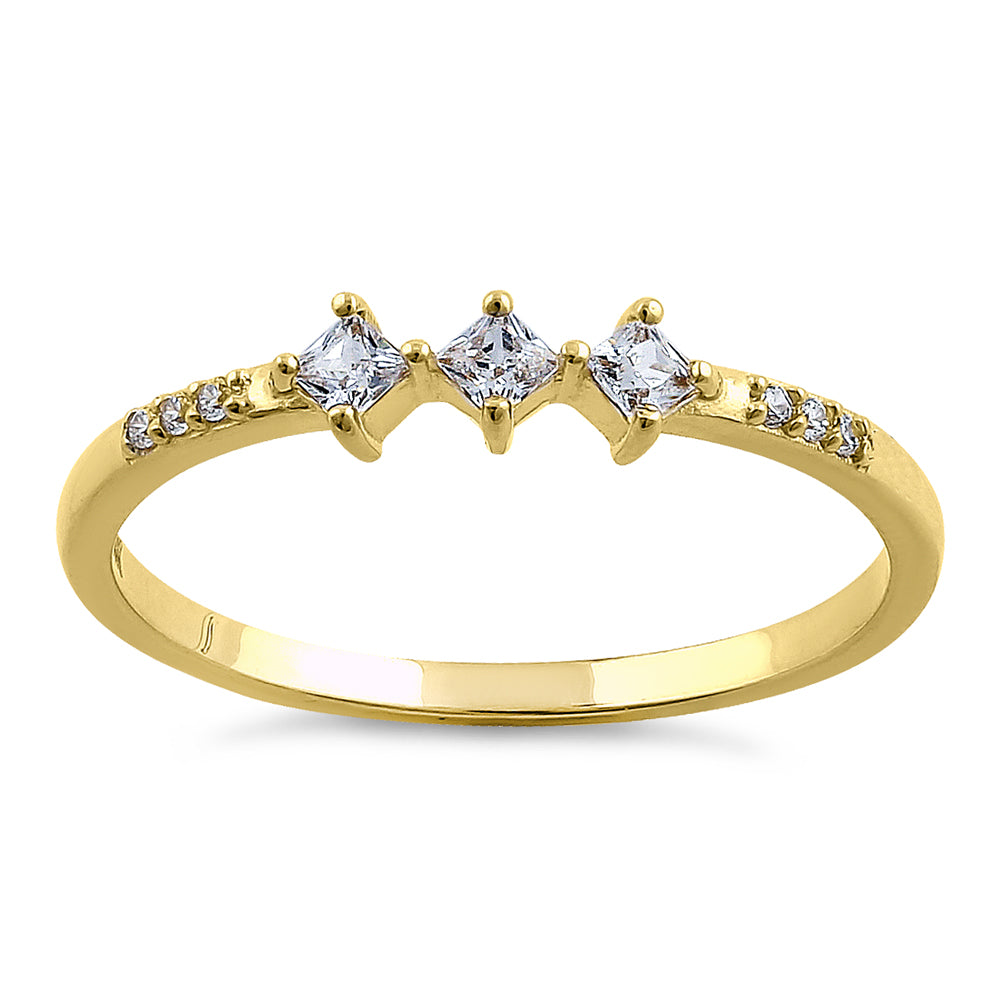 14K Solid Yellow Gold Triple Princess Cut Cubic Zirconia Ring for Women - Elegant Bridal, Engagement, Anniversary & Party Jewelry Gift