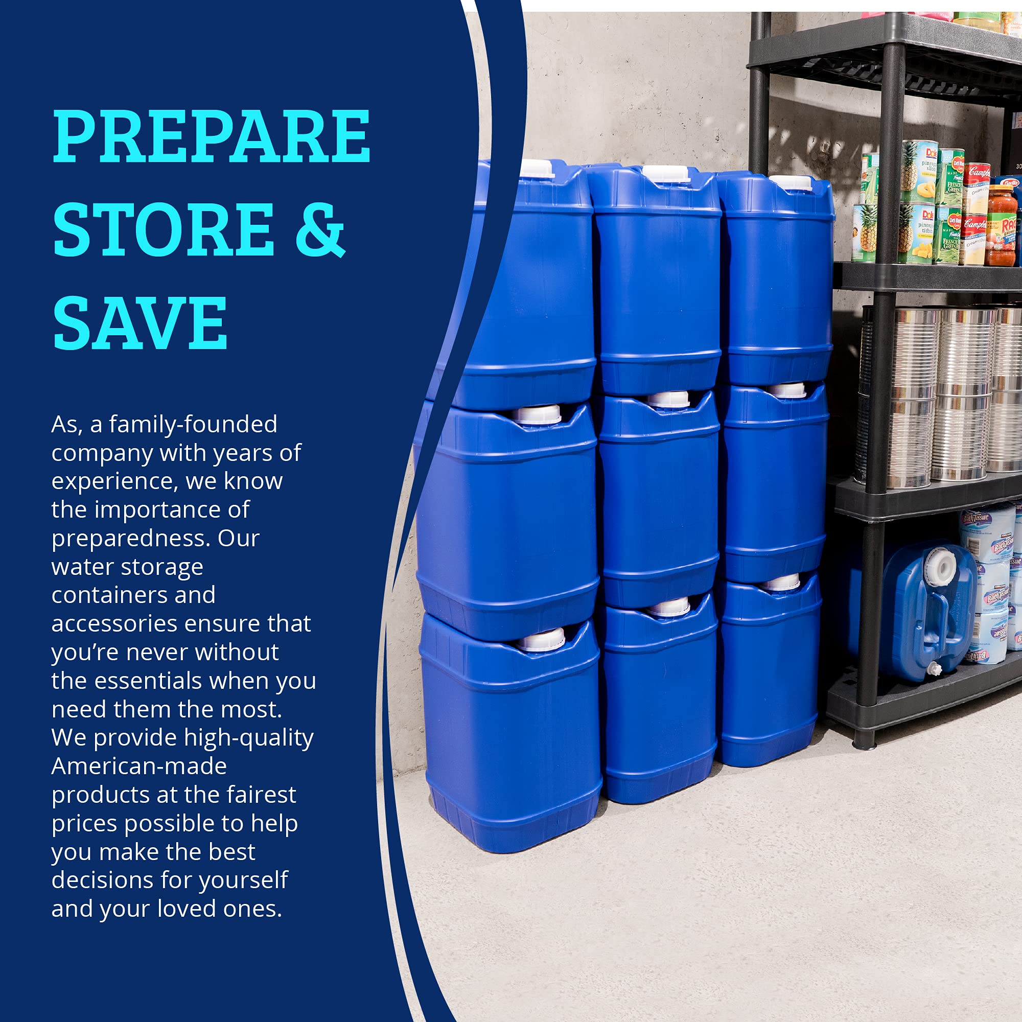 5-Gallon Stackable Water Storage Containers - Emergency Water Supply for Camping, Hurricane Preparedness & Disaster Survival - BPA-Free, Durable 60-Gallon Water Storage System - Perfect for Outdoor Adventures, Emergency Kits & Home Storage