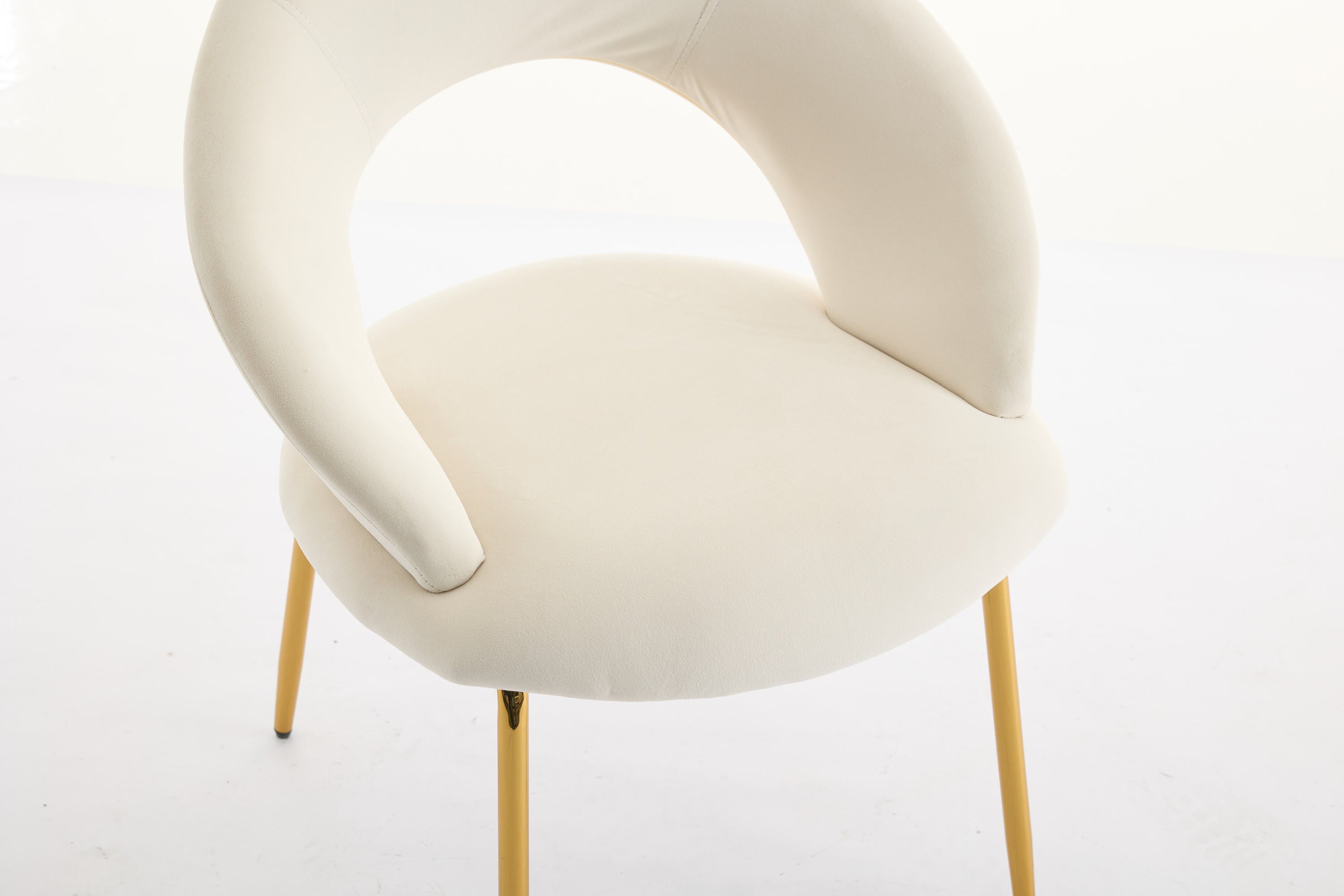 Velvet Dining Chairs Set of 1 - White Upholstered Kitchen Chairs with Curved Backrest & Gold Metal Legs for Dining Room, Restaurant or Home Decor
