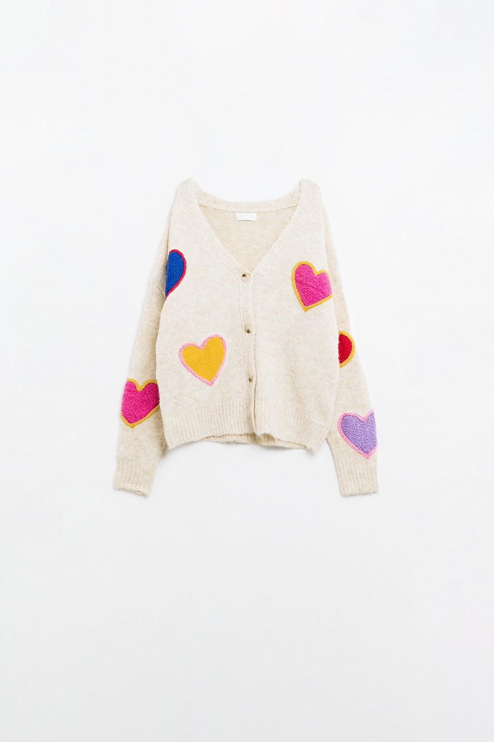 Beige Knit Cardigan with Embroidered Hearts - Cozy & Stylish Sweater for Women, Perfect for Fall & Winter Outfits, Date Nights & Casual Wear