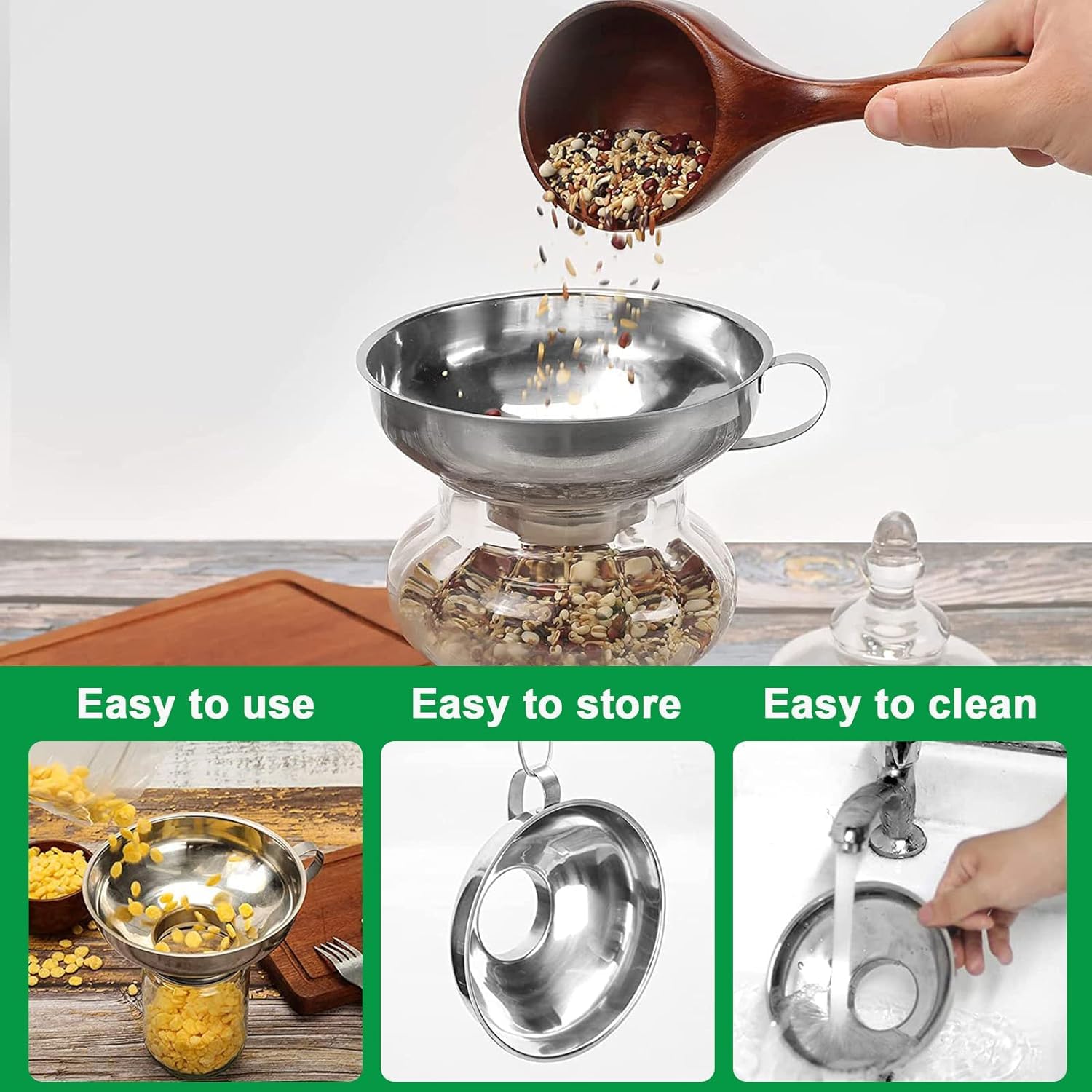 Premium Stainless Steel Wide Mouth Funnel - Rust Resistant Kitchen Canning Funnel with Handle for Liquids, Solids, Jars - Ideal for Home Brewing, Cooking, Preserving & DIY Projects (Small Size)