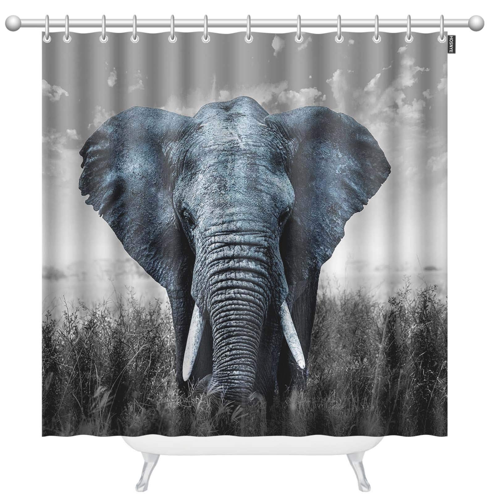 African Elephant Shower Curtain Set with Hooks - Wildlife Bathroom Decor for Modern Homes