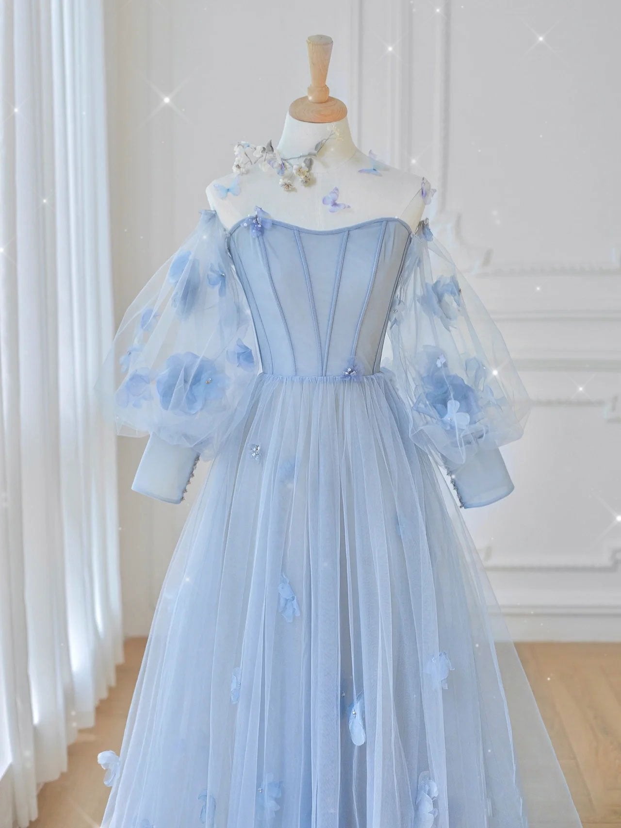 Elegant Blue Sweetheart Tulle 3D Flower Long Prom Dress | Formal Evening Gown for Homecoming, Wedding & Special Occasions