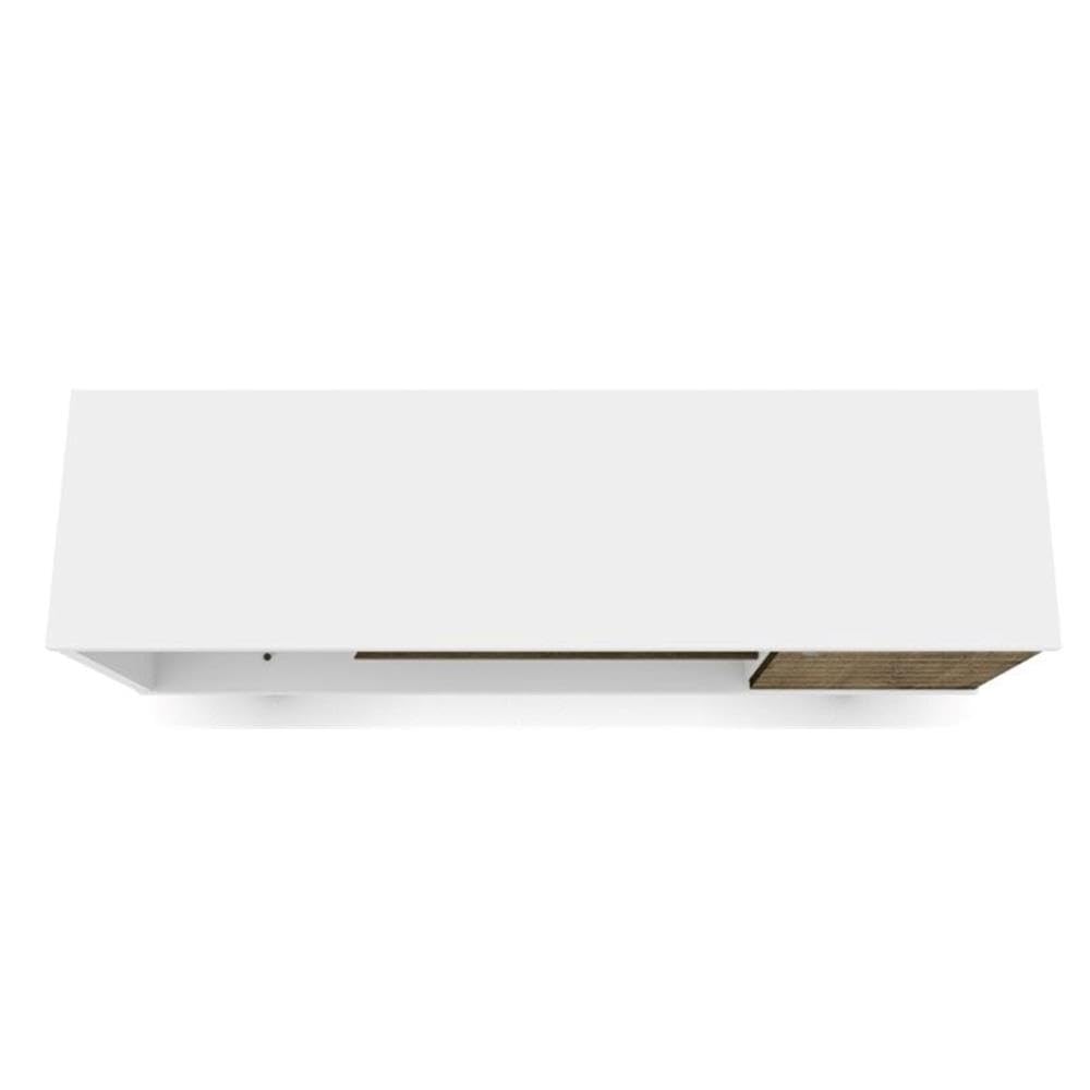 BOWERY HILL 3-Shelf Solid Wood TV Stand for TVs up to 50 Inches - White/Brown Finish - Perfect for Living Room, Bedroom & Home Entertainment Center
