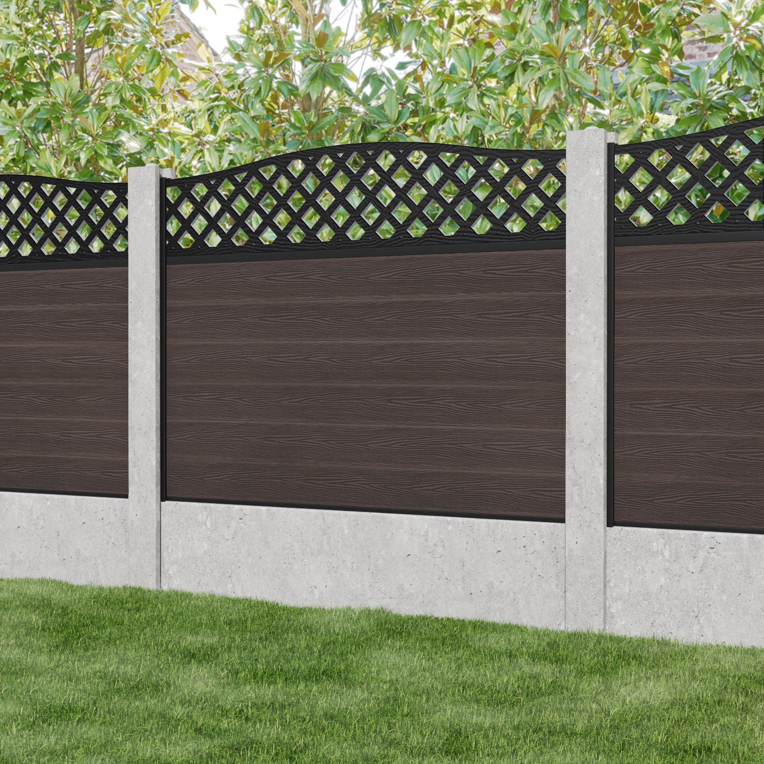 Classic High Wave Fence Panel - Mid Brown - Fits Existing Concrete Posts - Perfect for Backyard Privacy & Garden Security