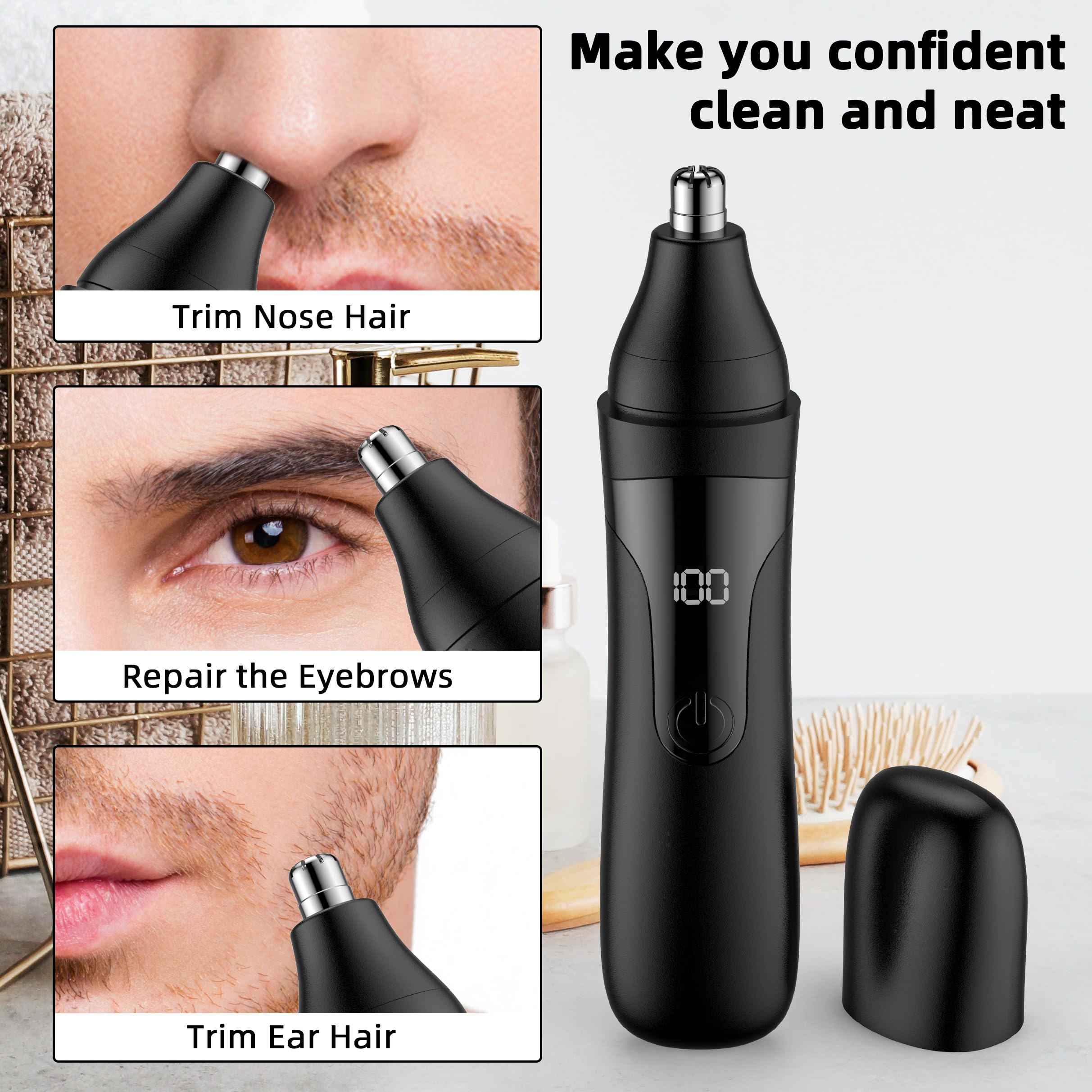Rechargeable Painless Nose Hair Trimmer - Professional Dual Edge Blade for Nose, Ear & Eyebrow Grooming - Easy Clean & Wash - Perfect for Travel & Daily Personal Care