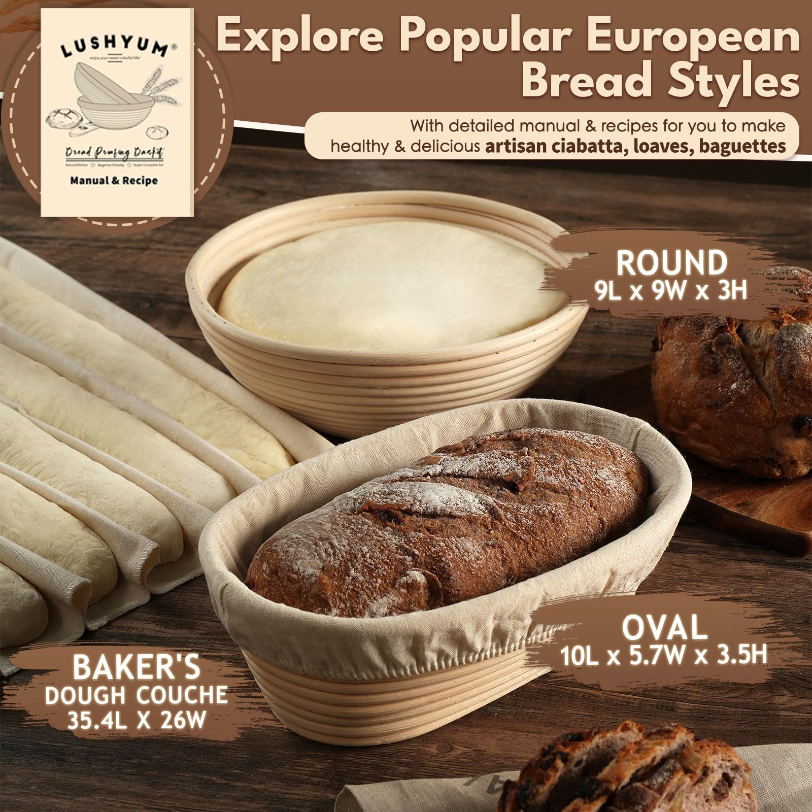 Banneton Bread Proofing Basket Set of 2 - 10