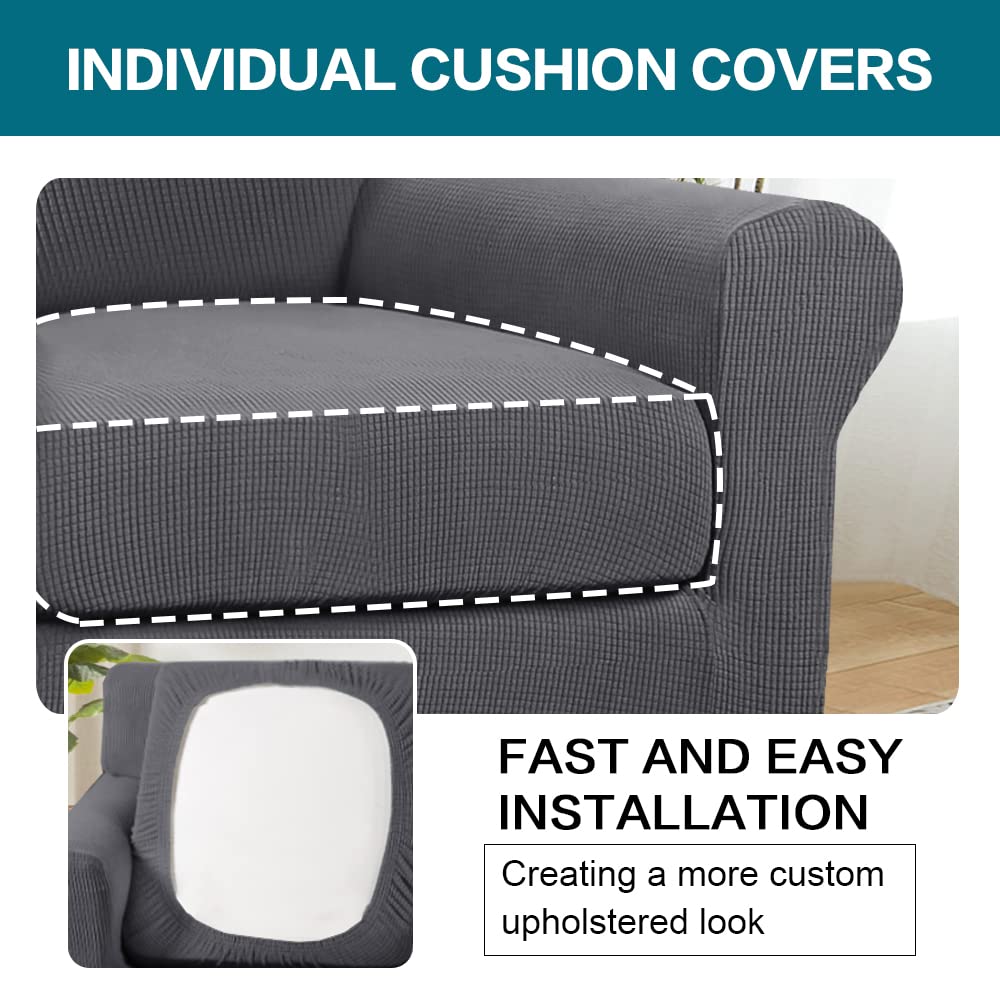Turquoise 2-Piece Jacquard Chair Slipcovers - Sofa & Armchair Covers with Matching Cushion Covers, Gray Living Room Furniture Protectors for Home Decor & Pet Protection