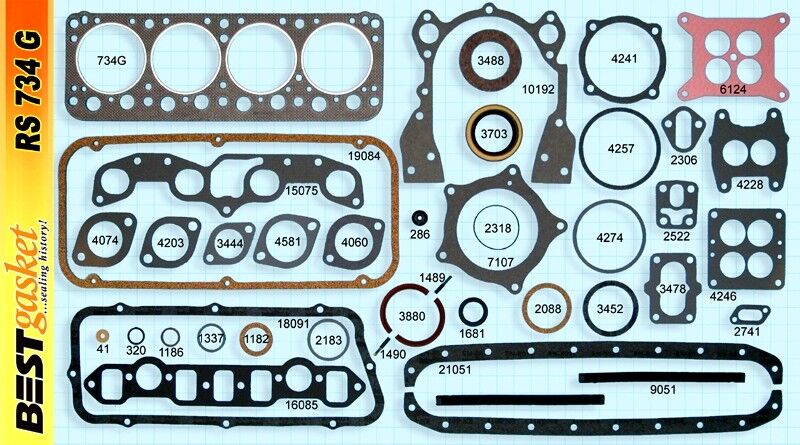 DeSoto 276 291 330 341 345 HEMI Complete Engine Gasket Set with Main Bearings - High Performance Gasket Kit for Classic Car Restoration & Engine Rebuild Projects