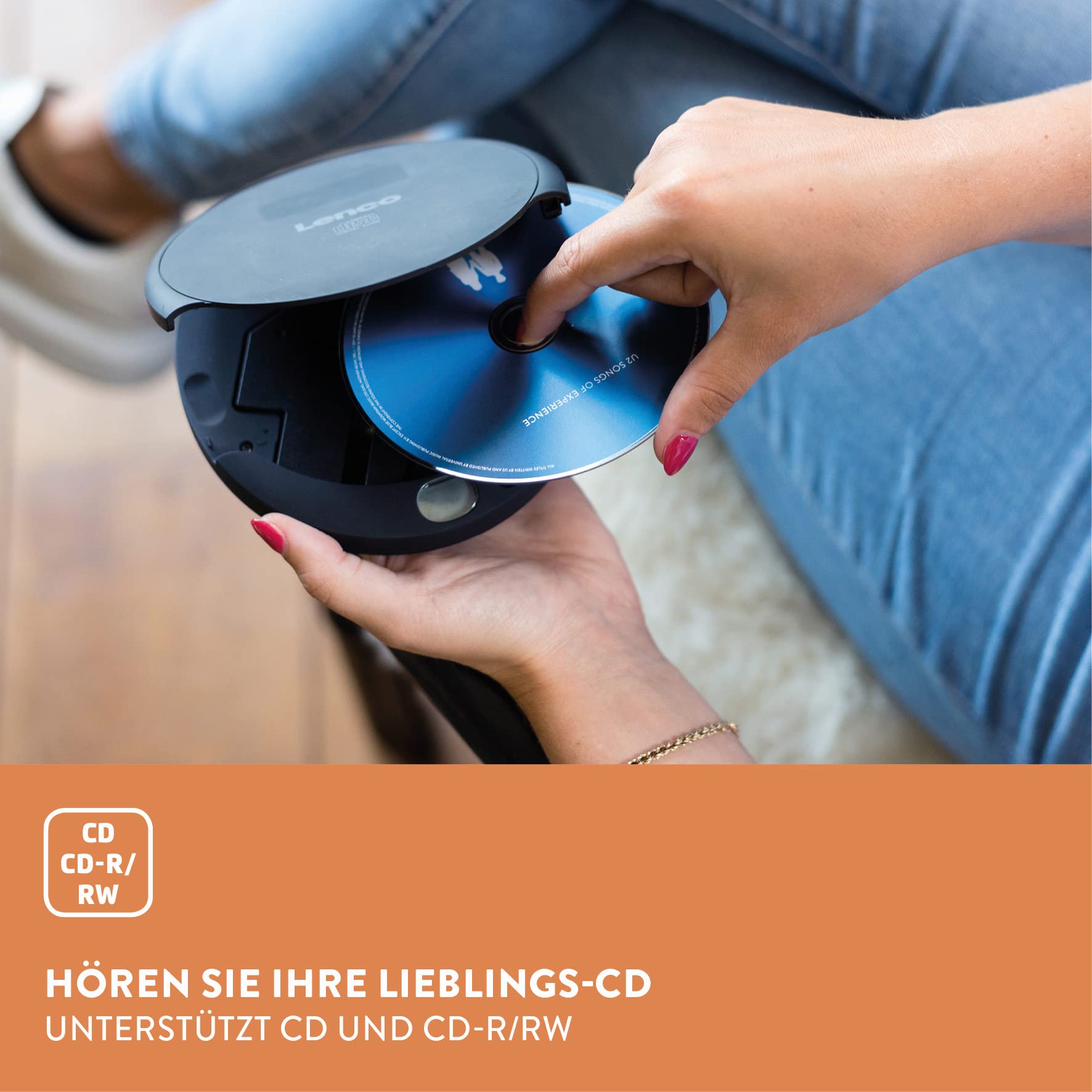 Lenco CD-010 Portable CD Player with Headphones - Walkman Style MP3/CD Player with Micro USB Charging - Perfect for Commuting, Travel & Home Listening (Black)