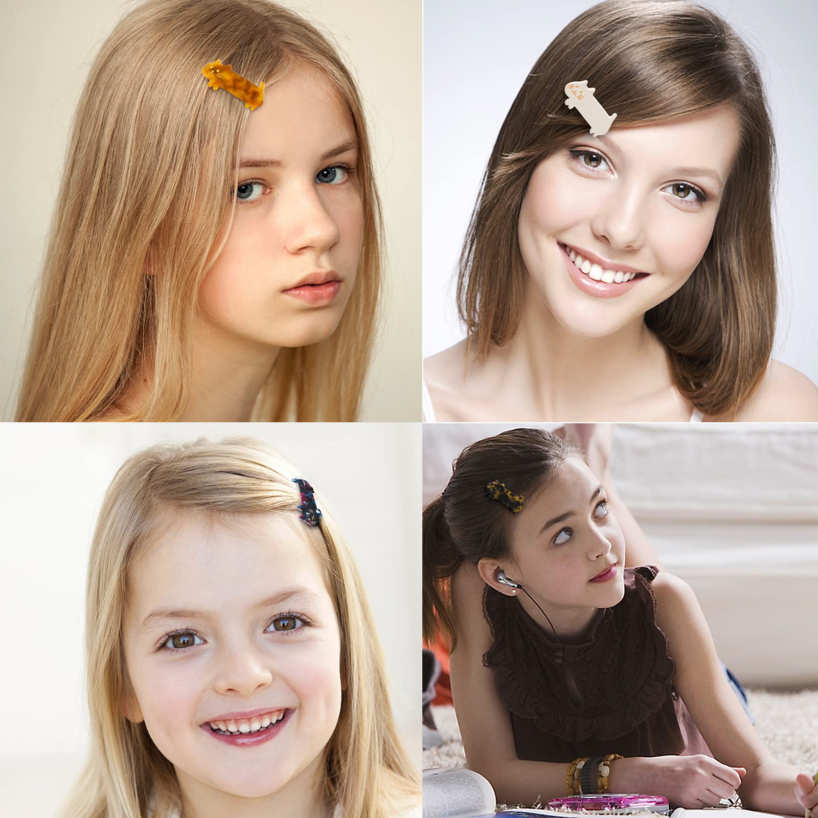 8 Pcs Cute Cat Hair Clips - Small Kitty Barrettes for Girls, Teens & Women - Fashionable Acrylic Resin Hair Accessories for School, Parties & Daily Wear
