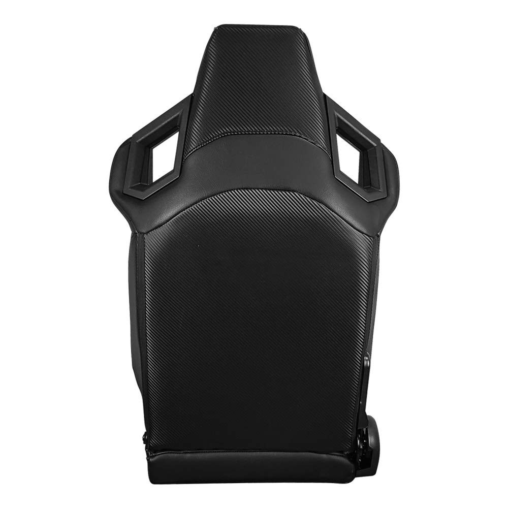Freemotor802 Universal Racing Seat - Reclinable Sport Seat with Dual Lock Sliders, Adjustable PU & Carbon Fiber Fabric (Passenger Side, Black) - Perfect for Car Enthusiasts & Racing Simulation Setups