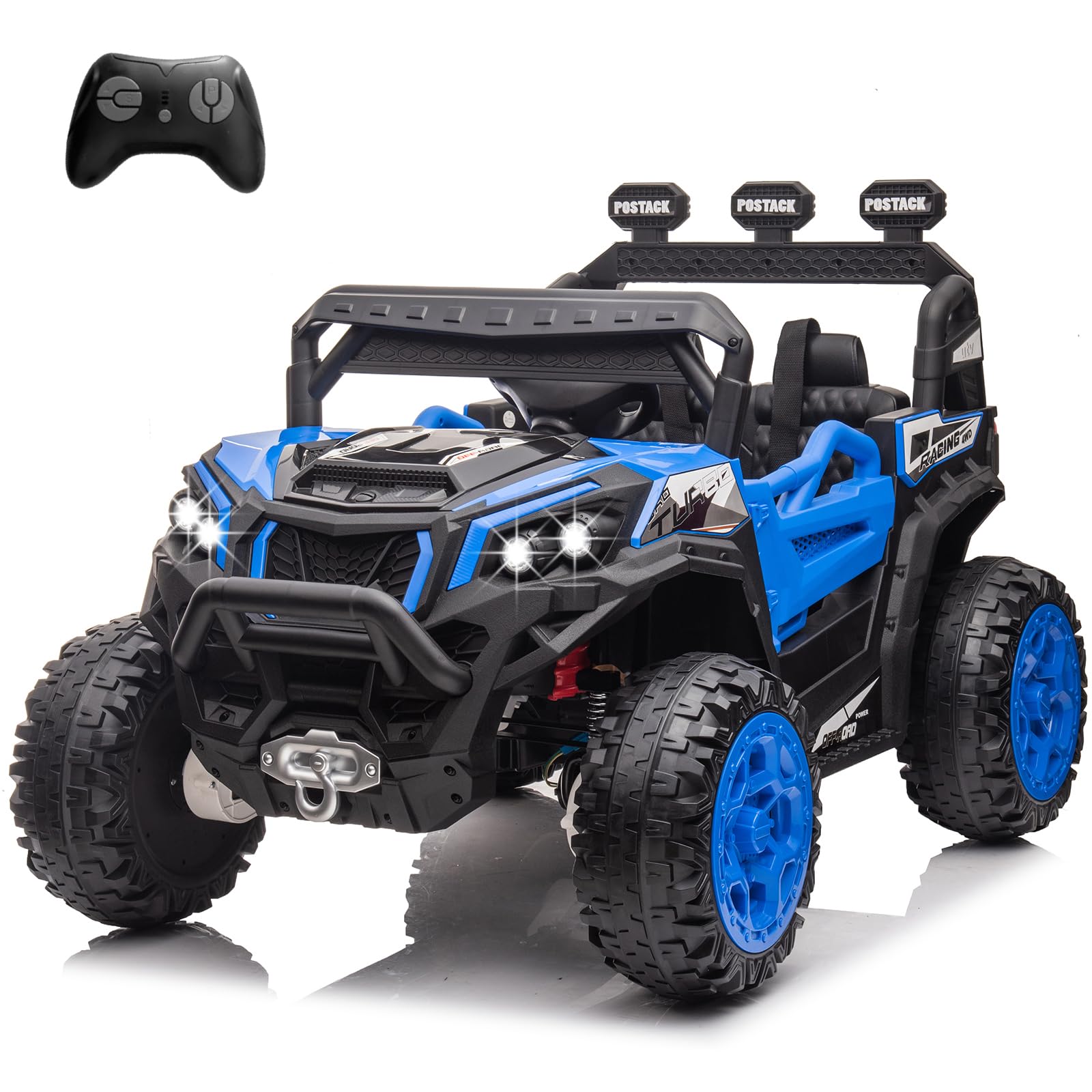 POSTACK 24V Kids Ride On Car with Parental Remote Control - 4WD Electric Off-Road Vehicle for Boys & Girls Ages 3-8 - Blue Battery Powered Toy UTV for Indoor & Outdoor Play - Perfect for Backyard, Park, and Driveway Adventures