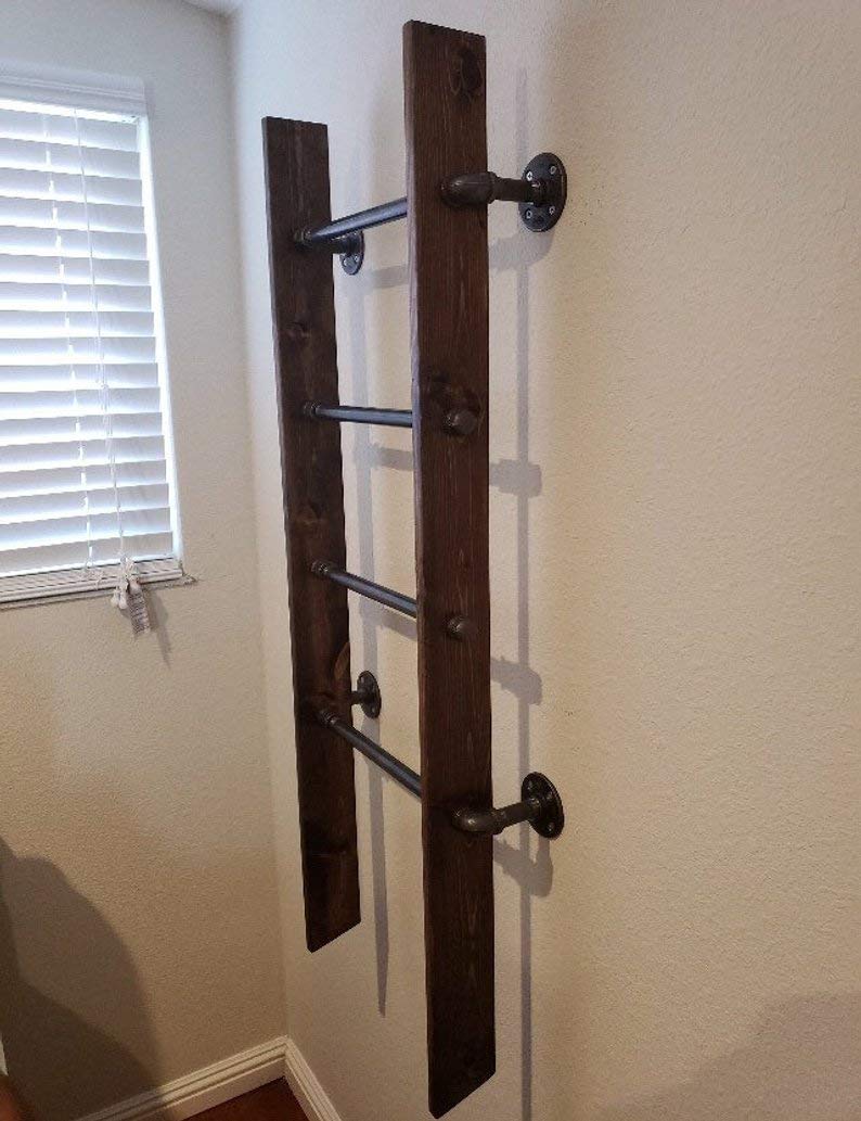 Rustic Industrial Pipe and Wood Blanket Ladder - Handmade Walnut Quilt Ladder for Farmhouse Decor | Perfect for Living Room, Bedroom & Cozy Blanket Display
