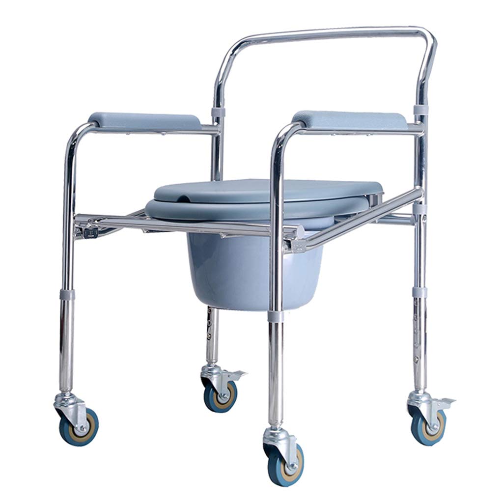 Aluminum Commode Chair with 4 Wheels - Portable Shower Toilet Chair for Elderly & Disabled, Adjustable Height Bathroom Safety Chair - Ideal for Home Care, Hospitals & Mobility Assistance
