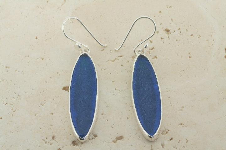 Denim Spear Seaglass Earrings – Handmade Bohemian Jewelry for Women, Beach Wedding & Festival Accessories
